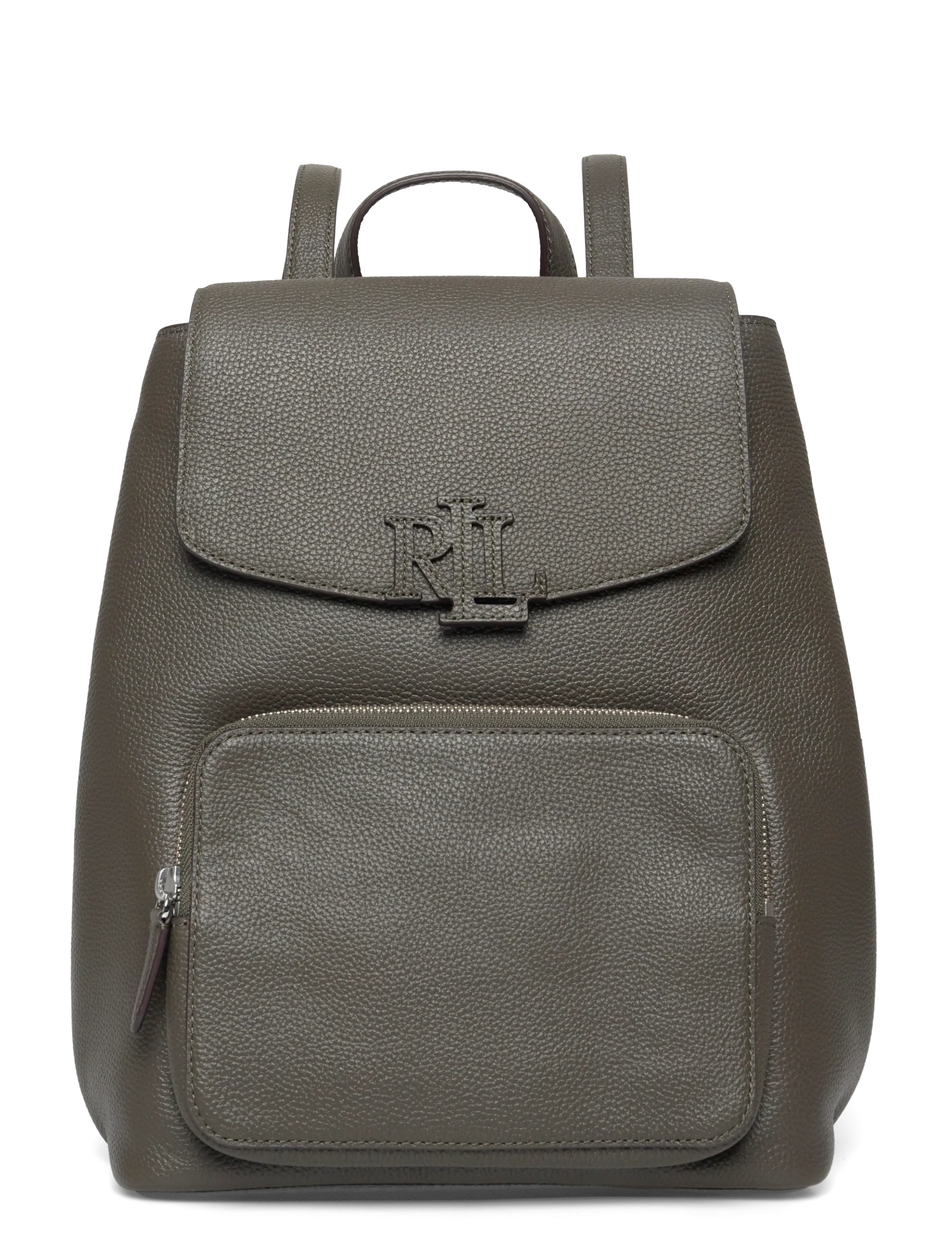 Lauren Ralph Lauren Pebbled Leather Medium Cameryn Backpack - Väskor - DARK OLIVE / grey