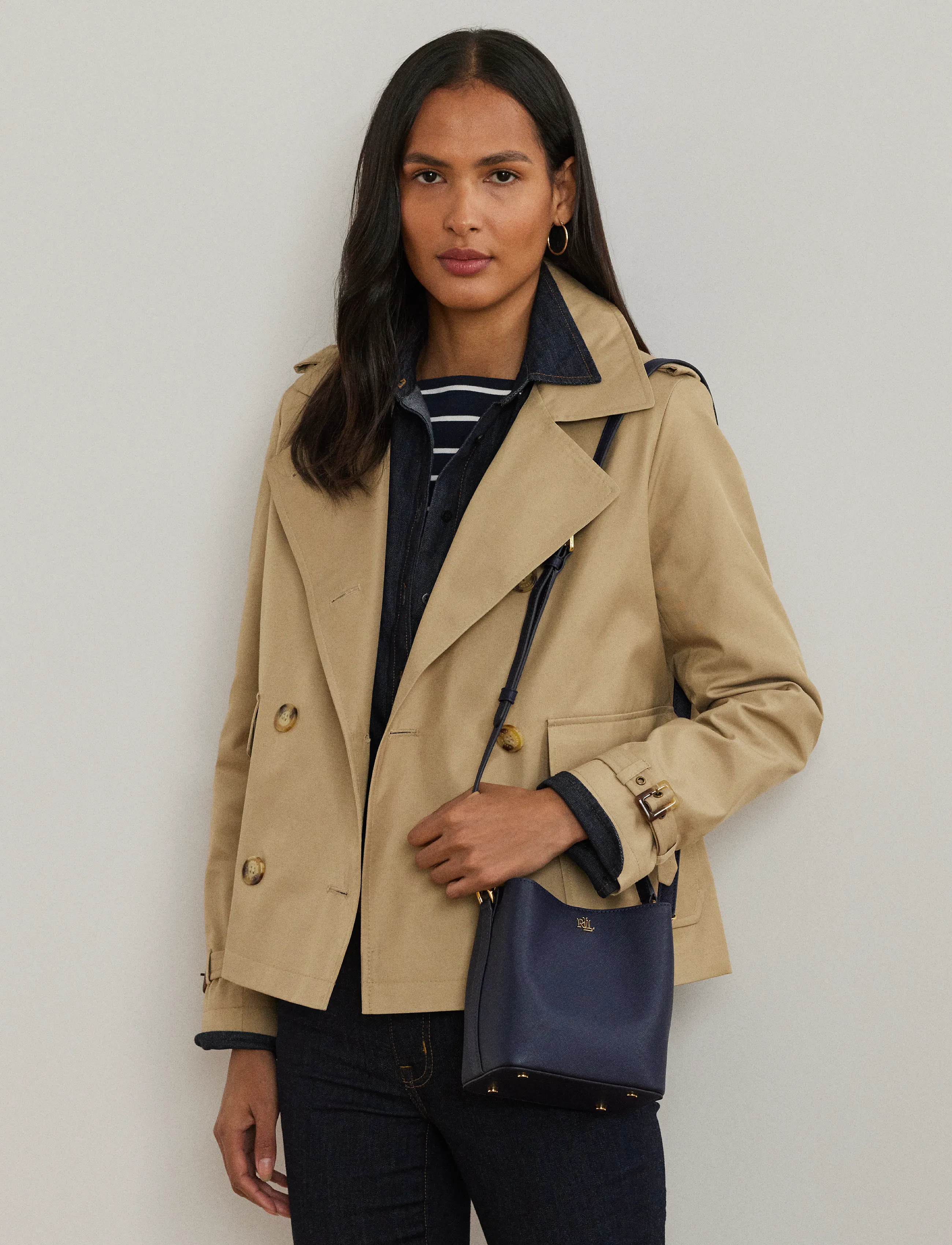 Lauren Ralph Lauren Crosshatch Leather-Reese Sm Bkt-Bub, One Size, Navy, Tasker > Spande, Dame