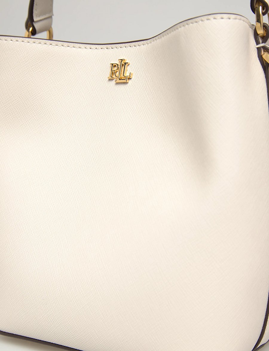Lauren Ralph Lauren - Crosshatch Small Reese Bucket Bag - crossbody bags - soft white/pb - 4