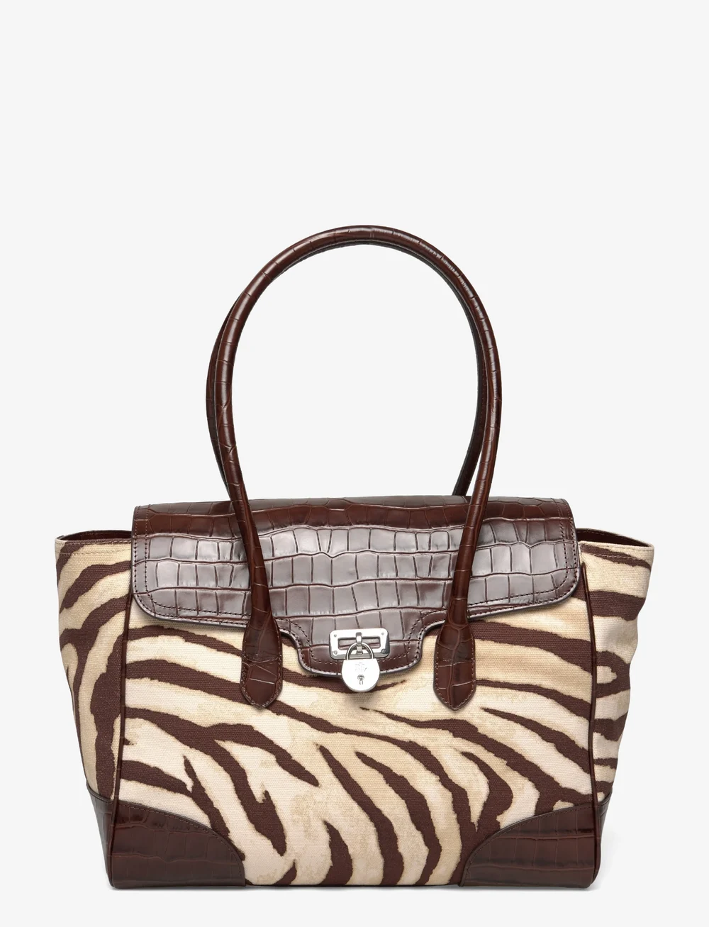 Lauren Ralph Lauren - PRNT CVS/LG CROC EM-TNNR LG SCHL-ST - top handle tasker - zebra/dark hickor - 0