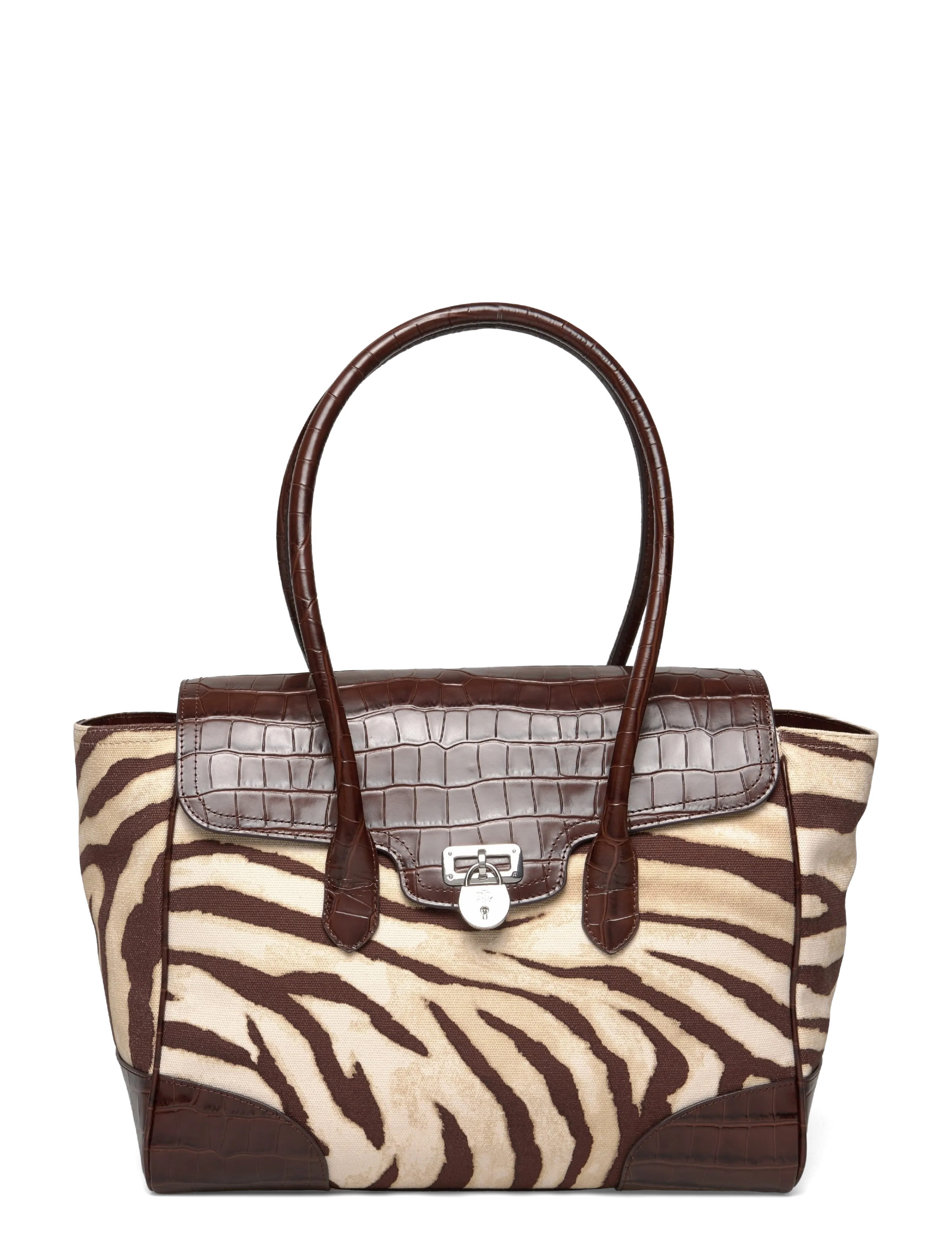 Lauren Ralph Lauren Zebra-Print Canvas Large Tanner Satchel - Väskor - ZEBRA/DARK HICKOR / brown