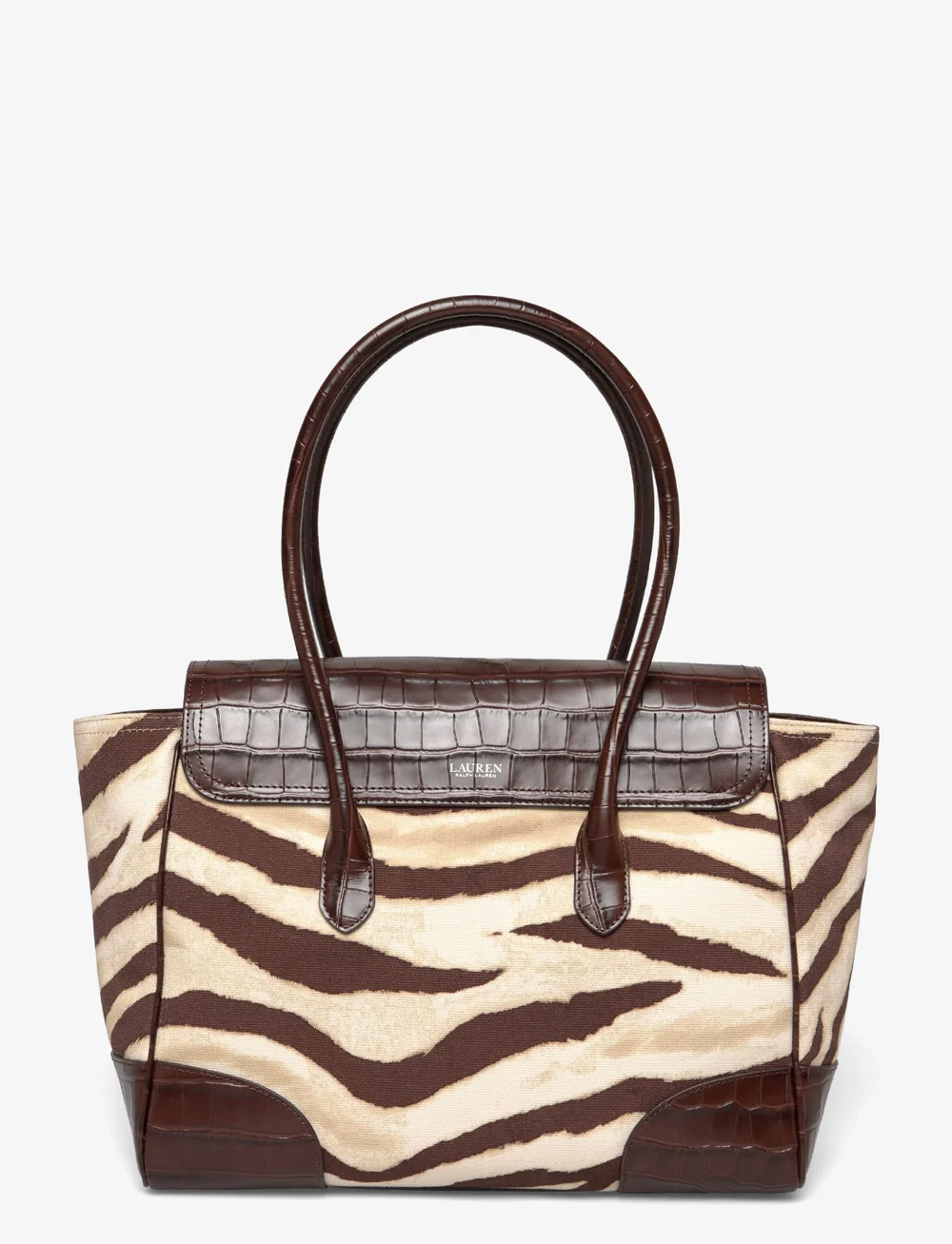 Lauren Ralph Lauren - PRNT CVS/LG CROC EM-TNNR LG SCHL-ST - top handle tasker - zebra/dark hickor - 1