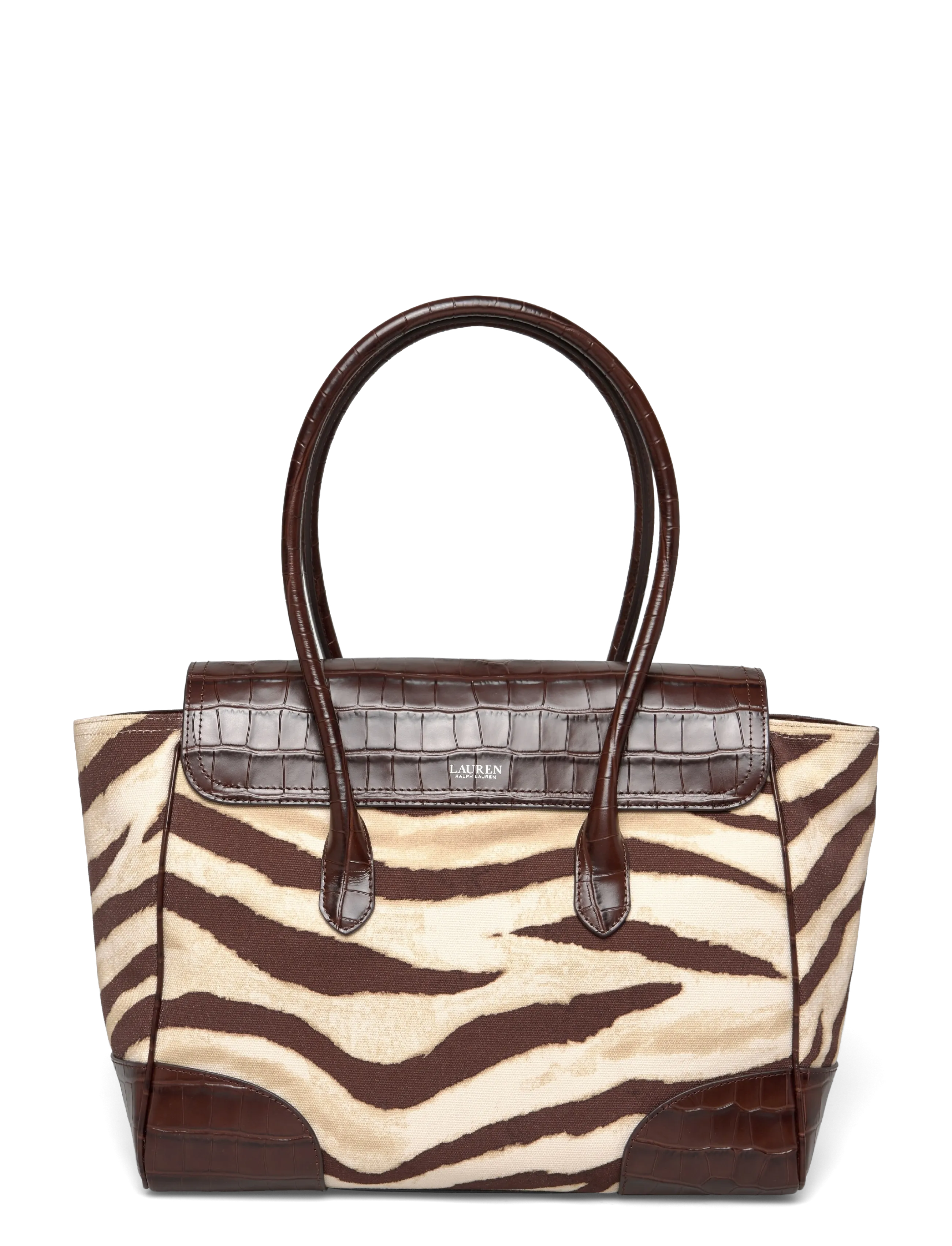 Lauren Ralph Lauren - Zebra-Print Canvas Large Tanner Satchel - special occasions - zebra/dark hickor - 1