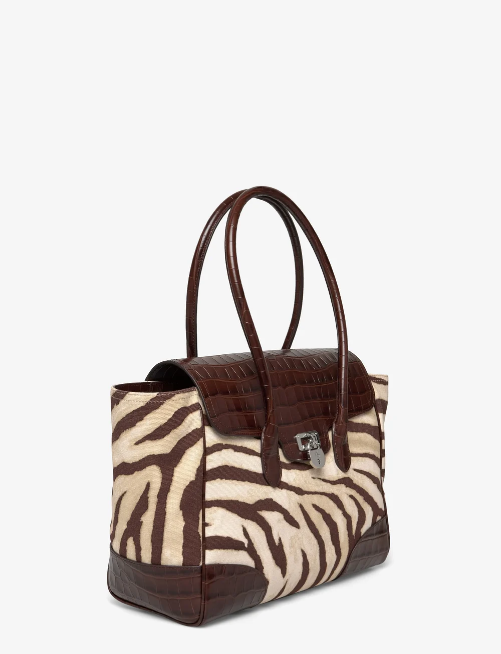 Lauren Ralph Lauren - PRNT CVS/LG CROC EM-TNNR LG SCHL-ST - top handle tasker - zebra/dark hickor - 2