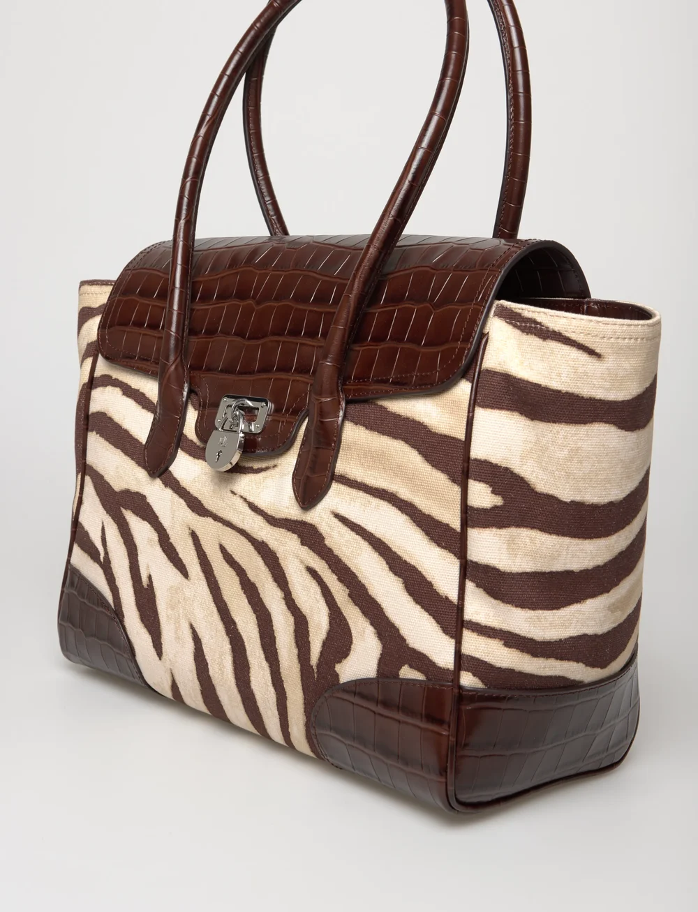 Lauren Ralph Lauren - PRNT CVS/LG CROC EM-TNNR LG SCHL-ST - top handle tasker - zebra/dark hickor - 4
