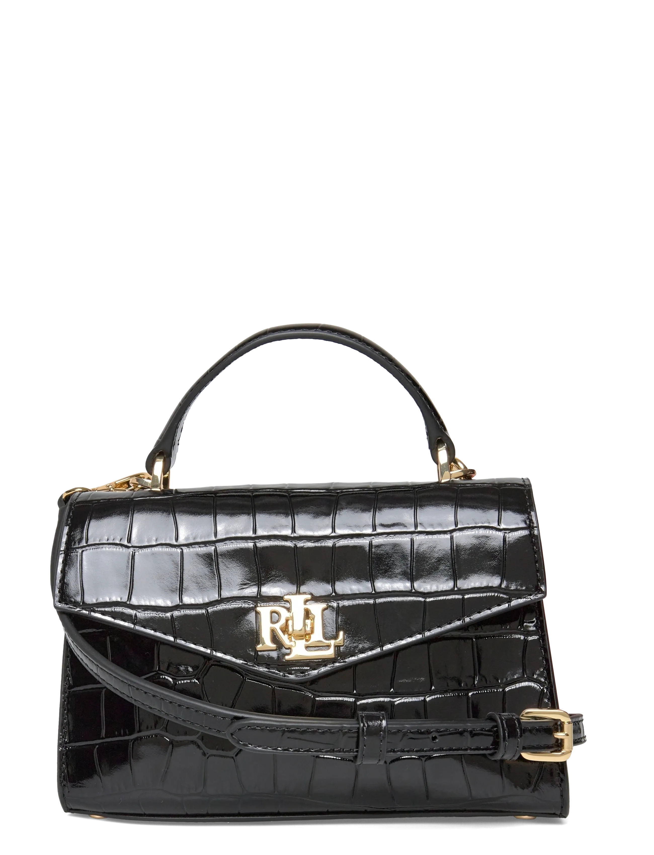 Lauren Ralph Lauren Crocodile-Embossed Small Farrah Satchel - Taschen - BLACK / black