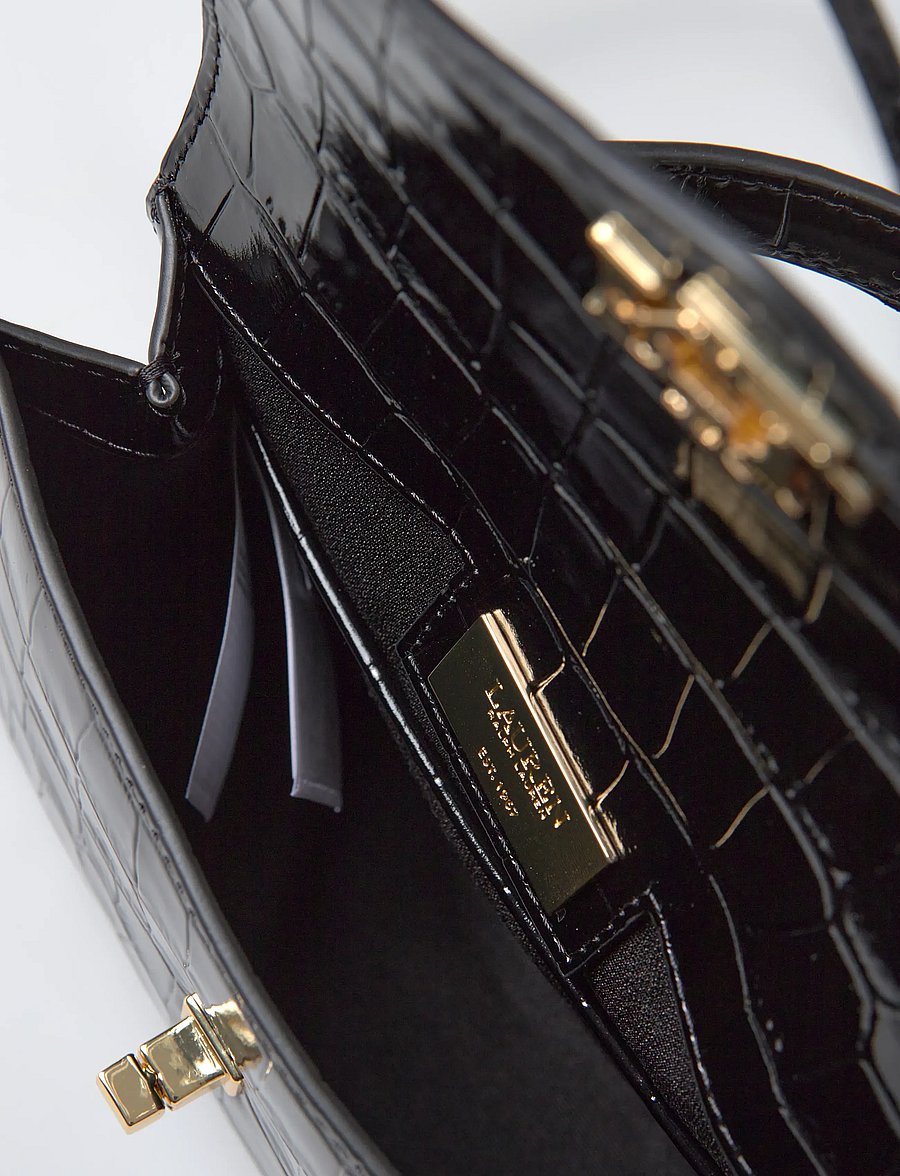 Lauren Ralph Lauren - Crocodile-Embossed Small Farrah Satchel - black - 5