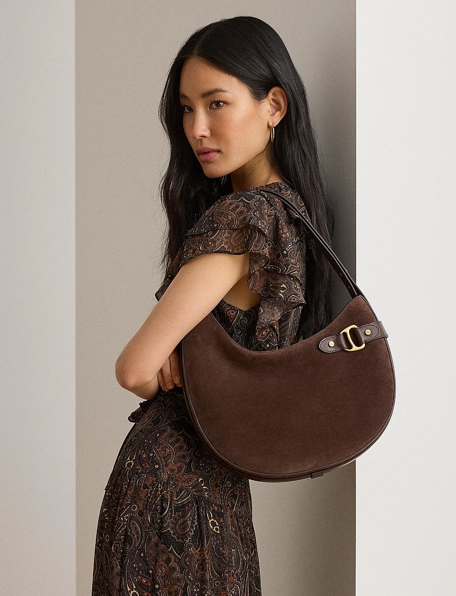 Lauren Ralph Lauren - Suede Large Tasha Shoulder Bag - everyday style - chestnut brown - 4