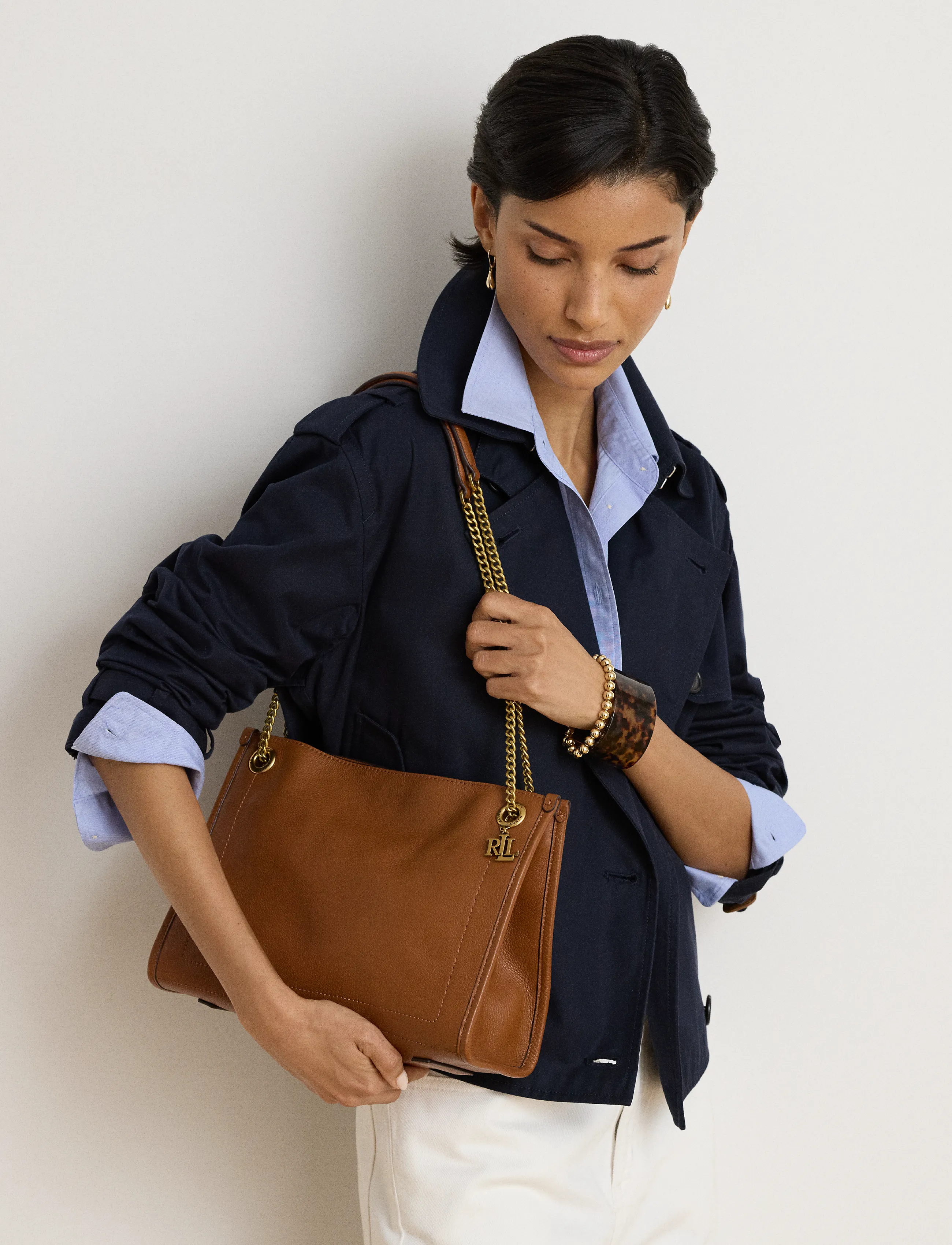 Lauren Ralph Lauren - Pebbled Leather Medium Bradley Tote Bag - tote bags - lauren tan - 4