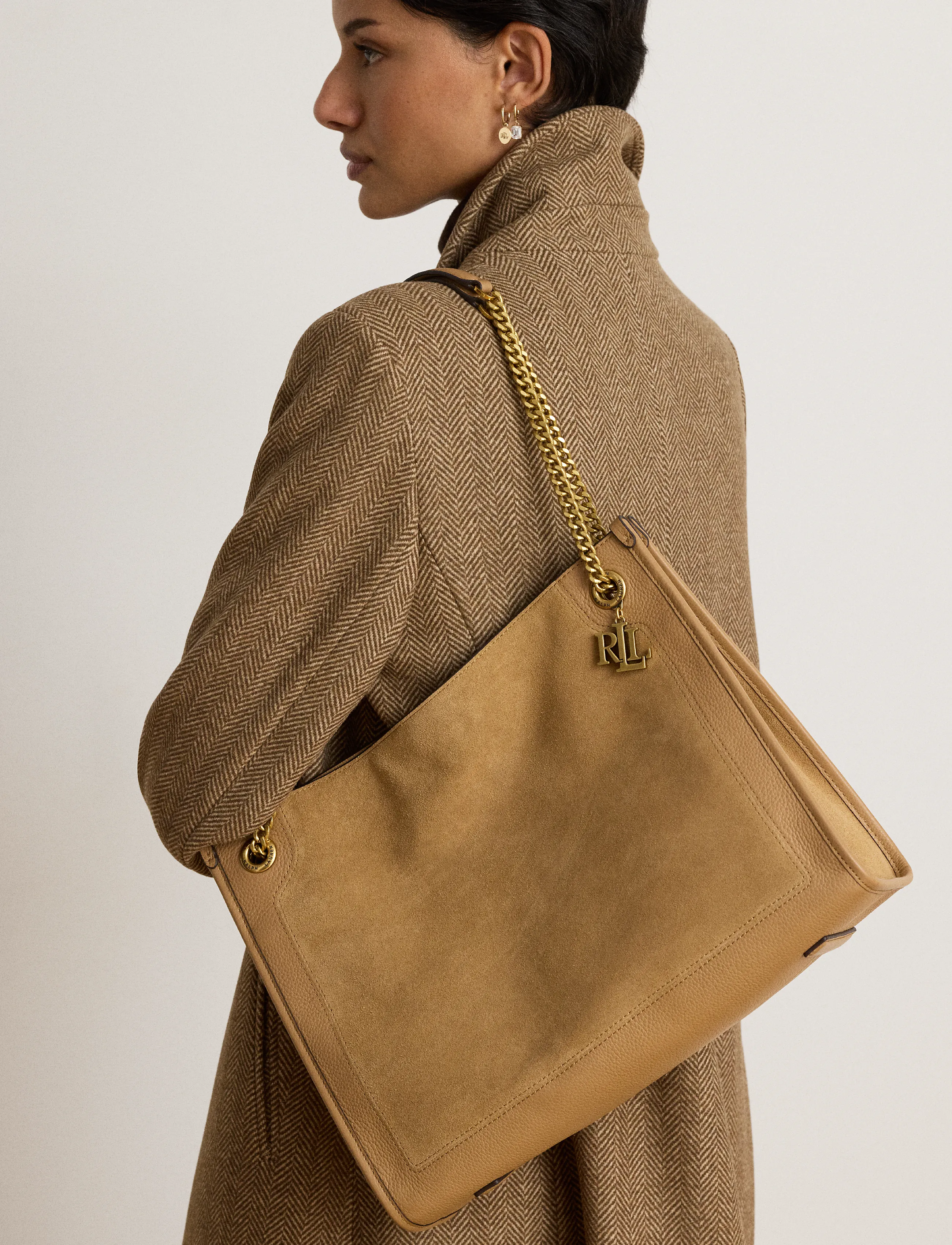 Lauren Ralph Lauren - Suede & Leather Large Bradley Tote Bag - camel - 4
