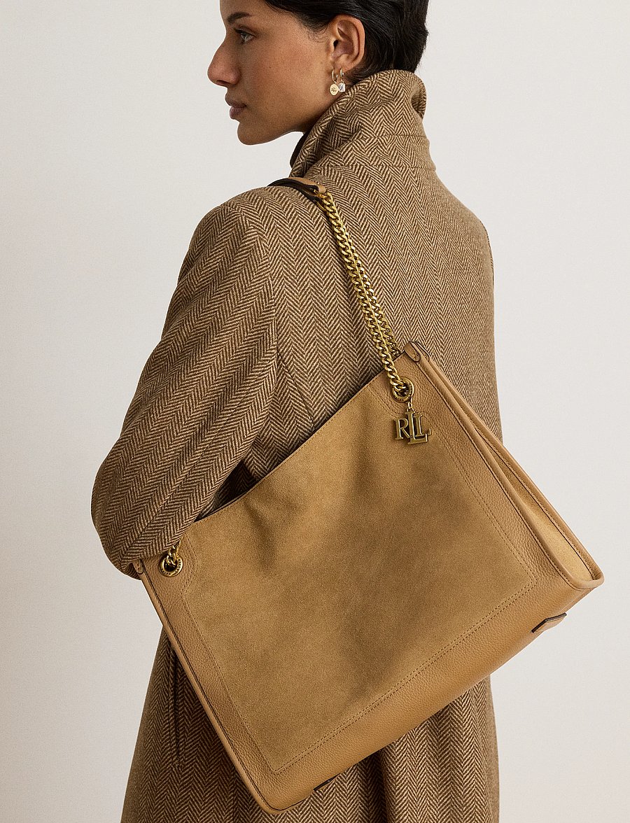 Lauren Ralph Lauren - Suede & Leather Large Bradley Tote Bag - camel - 4