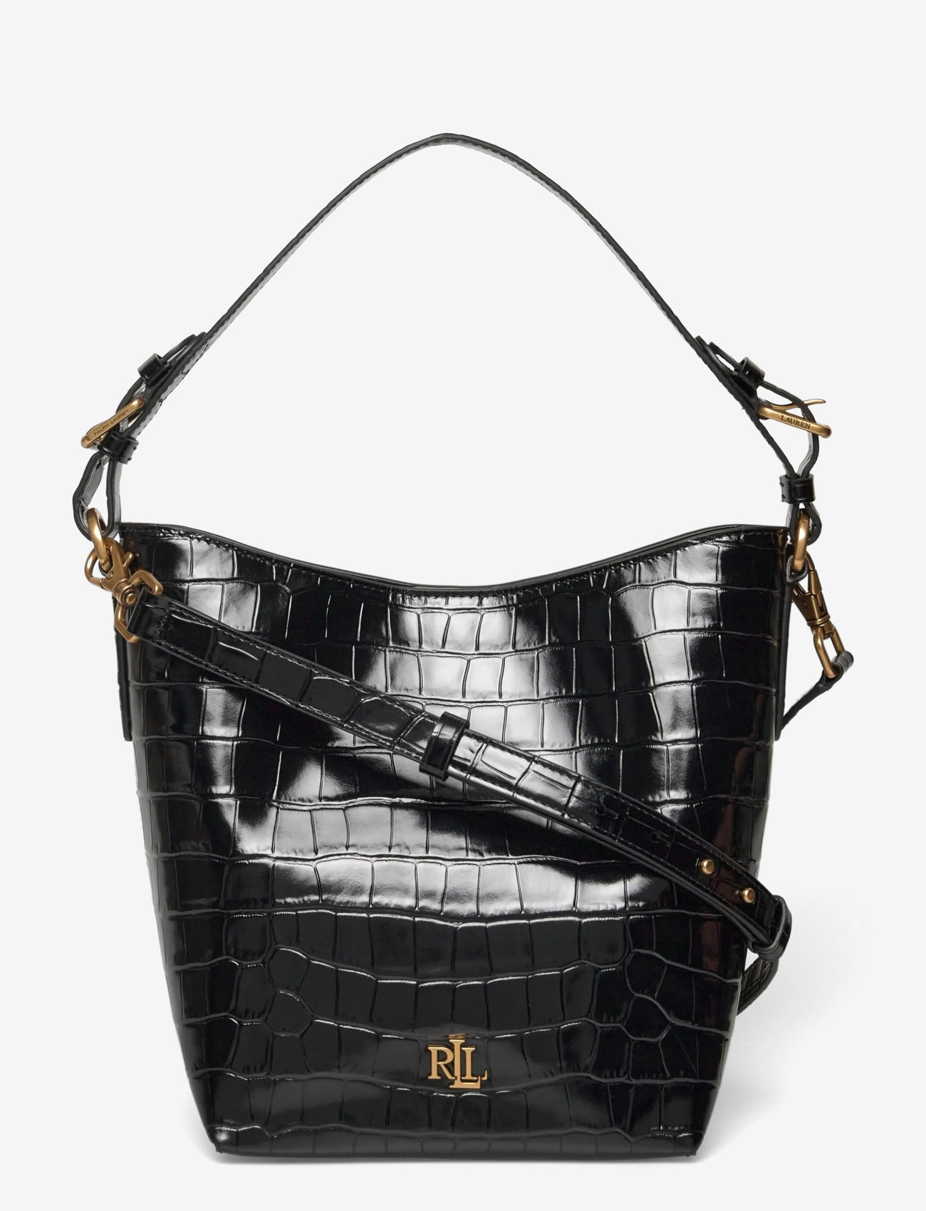 Lauren Ralph Lauren - Croc-Embossed Medium Witley Bucket Bag - fashion trends - black - 0