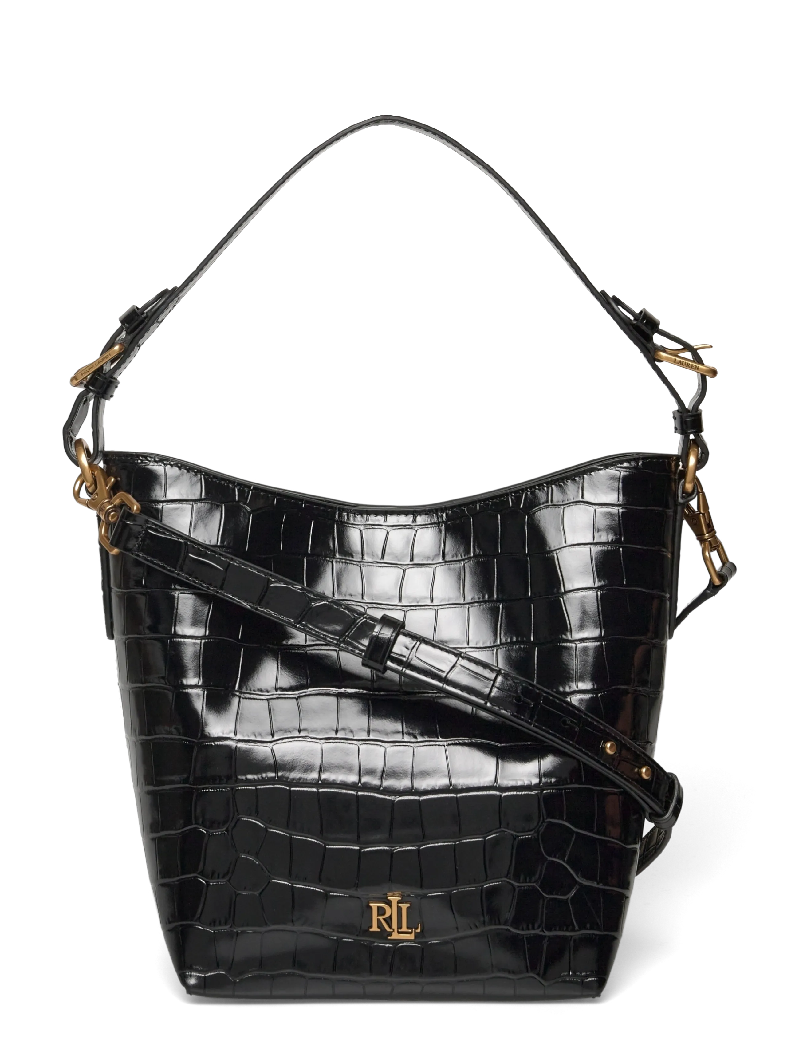Lauren Ralph Lauren Croc-Embossed Medium Witley Bucket Bag - Taschen - BLACK / black
