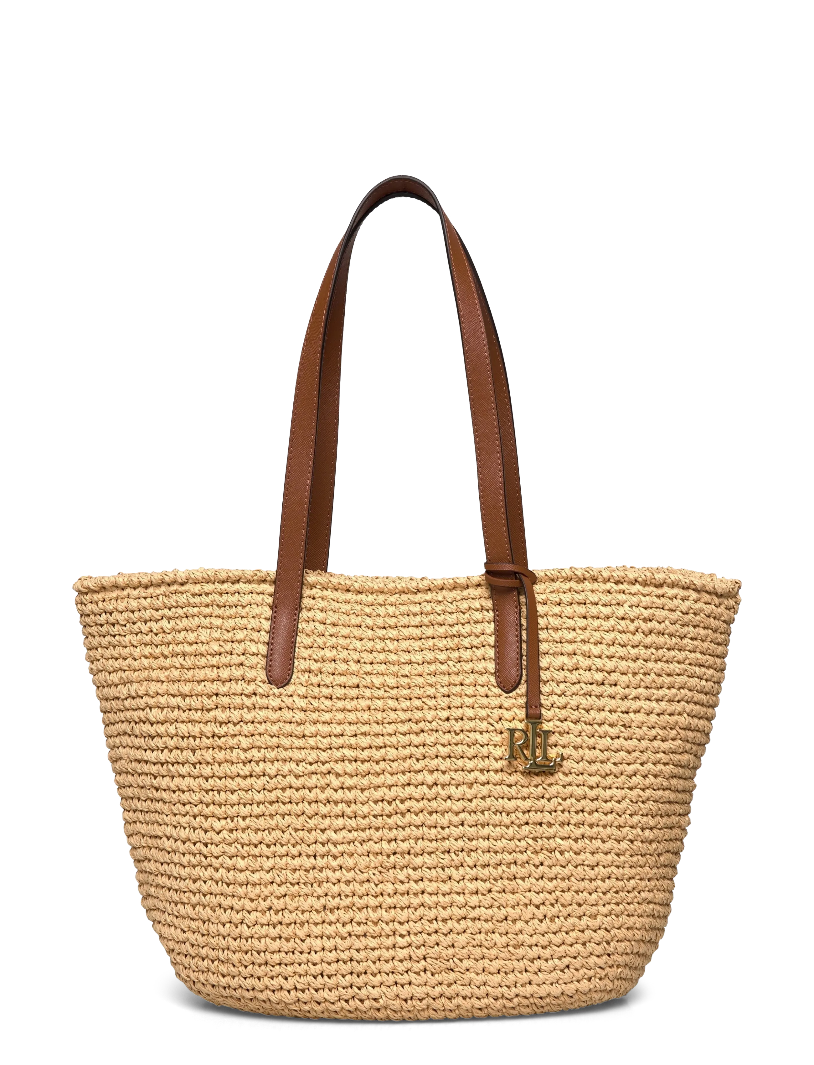 Lauren Ralph Lauren Crocheted Straw Large Lainey Tote Bag - Väskor - NATURAL/LAUREN TA / brown