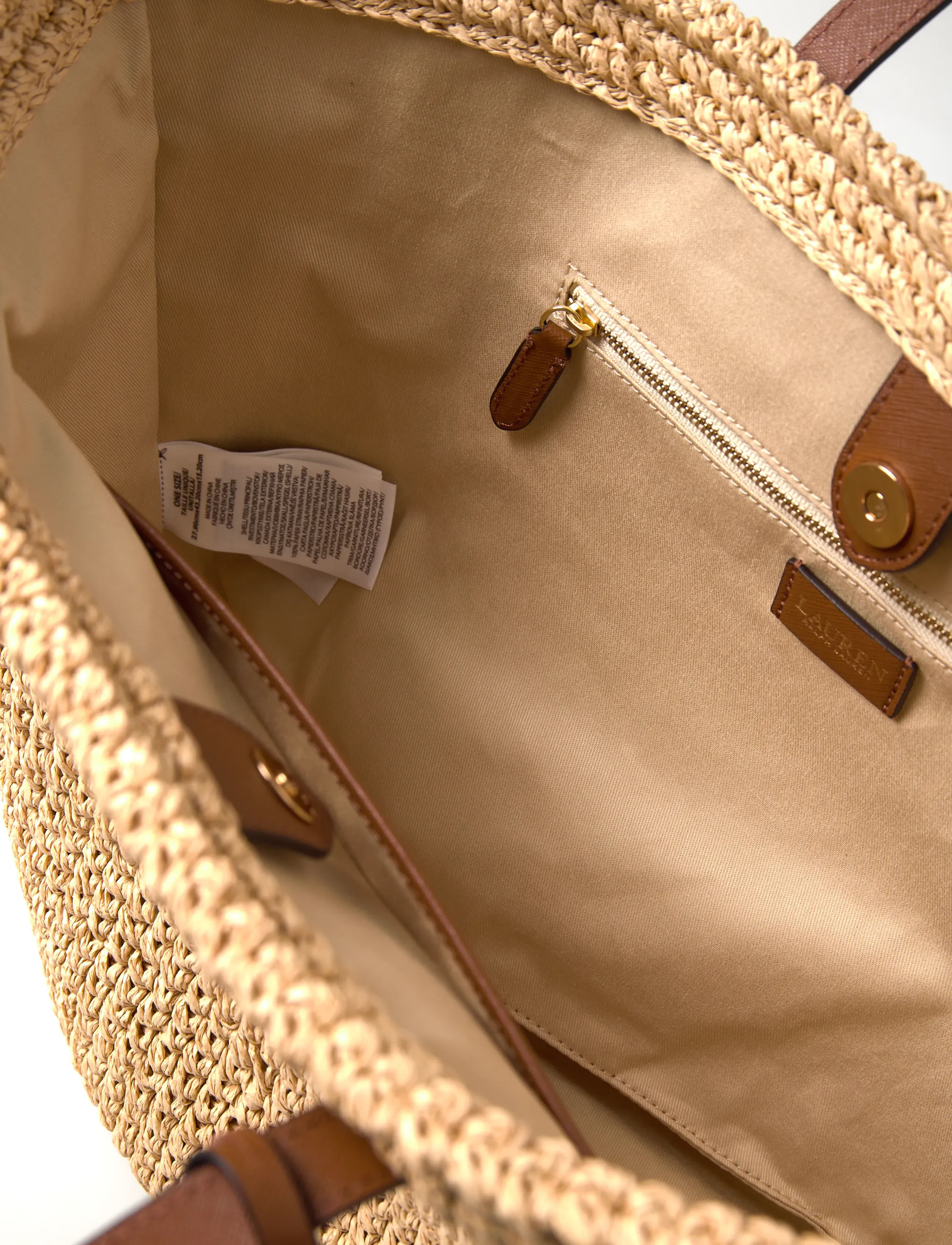 Lauren Ralph Lauren - Crocheted Straw Large Lainey Tote Bag - natural/lauren ta - 5