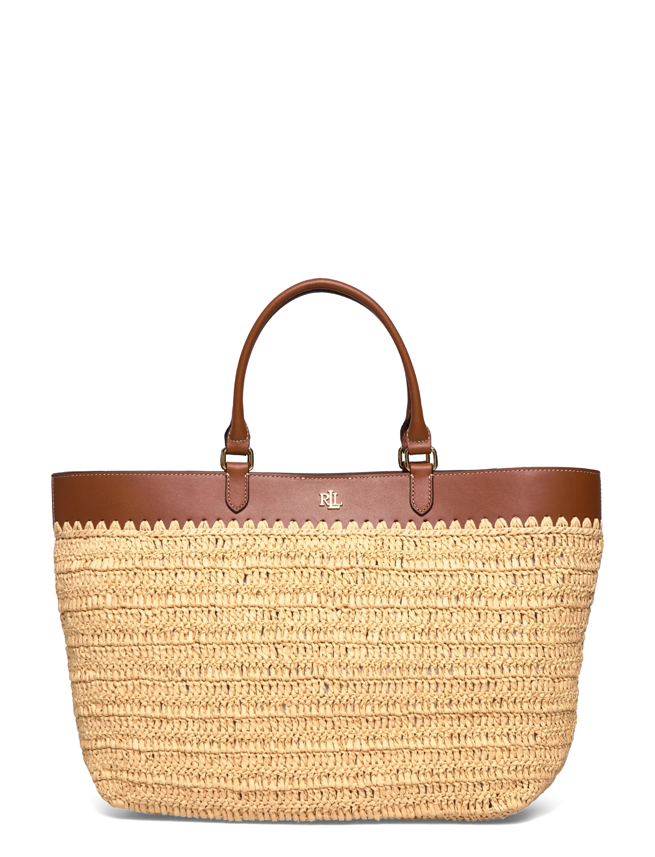 Lauren Ralph Leather-Trim Straw Large Kyla Tote Bag, One Size, Bags, Beige - Totes, Frauen