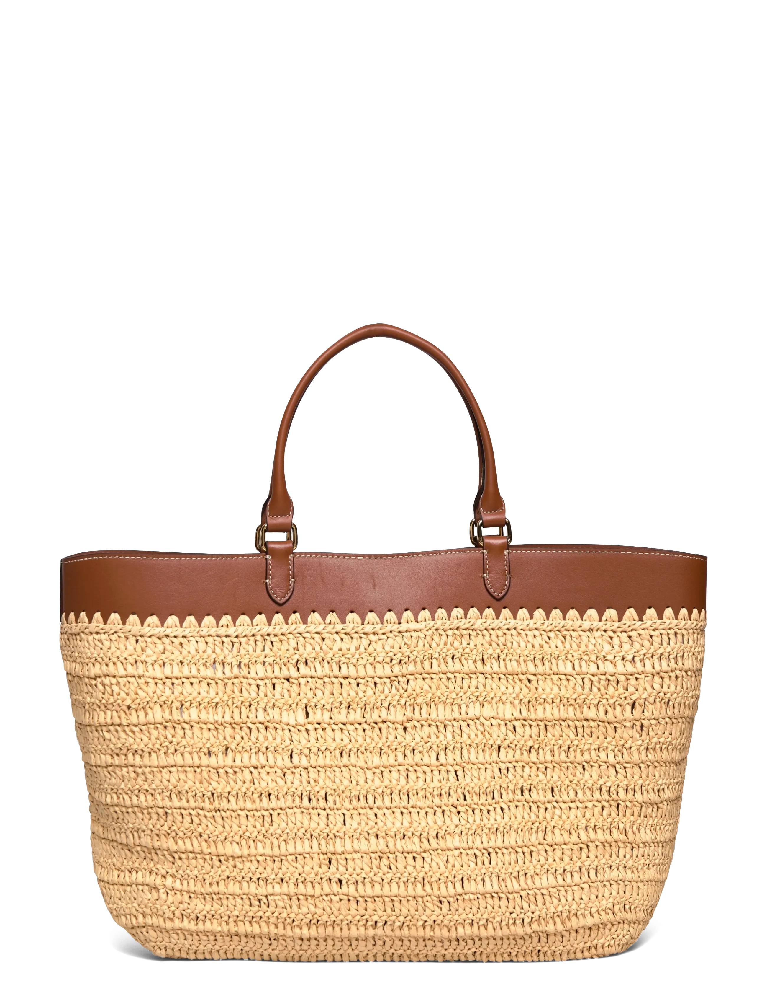 Lauren Ralph Lauren - Leather-Trim Straw Large Kyla Tote Bag - tote bags - natural/lauren ta - 1