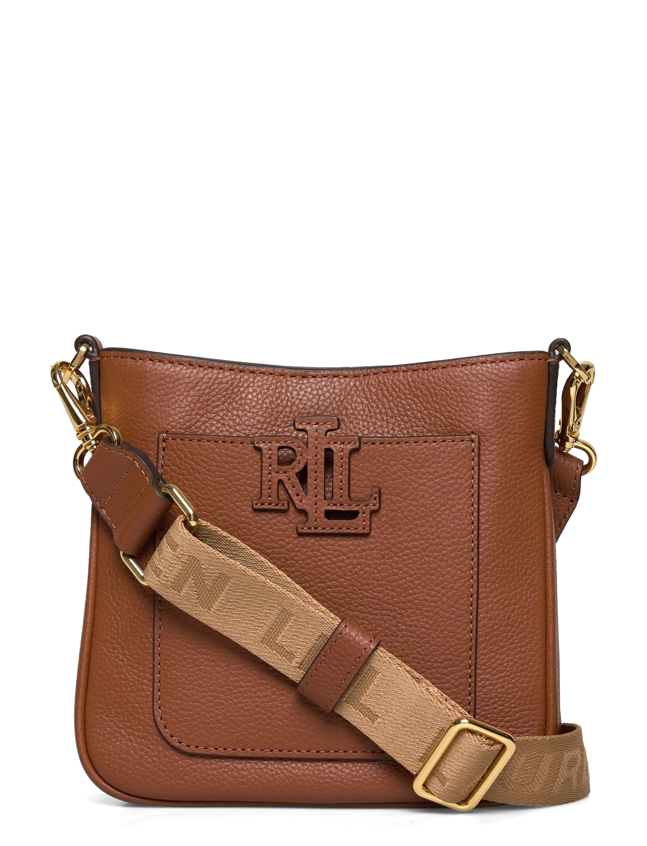 Lauren Ralph Lauren PEBBLED LTHR/WEB-CMRYN SM CRS-CXB-S - Crossbody somas - LAUREN TAN / gold