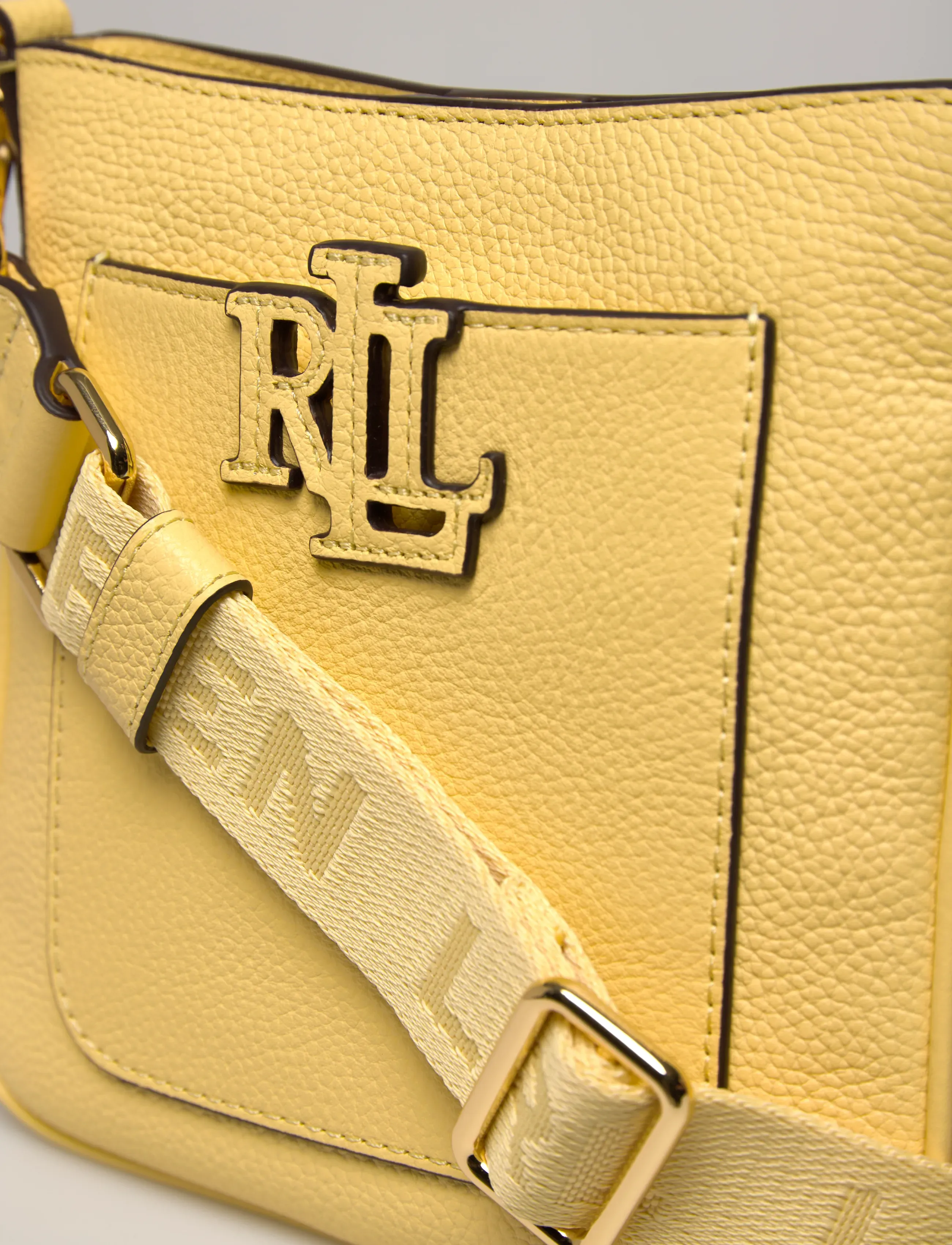 Lauren Ralph Lauren - PEBBLED LTHR/WEB-CMRYN SM CRS-CXB-S - crossbody bags - lemon sorbet - 4