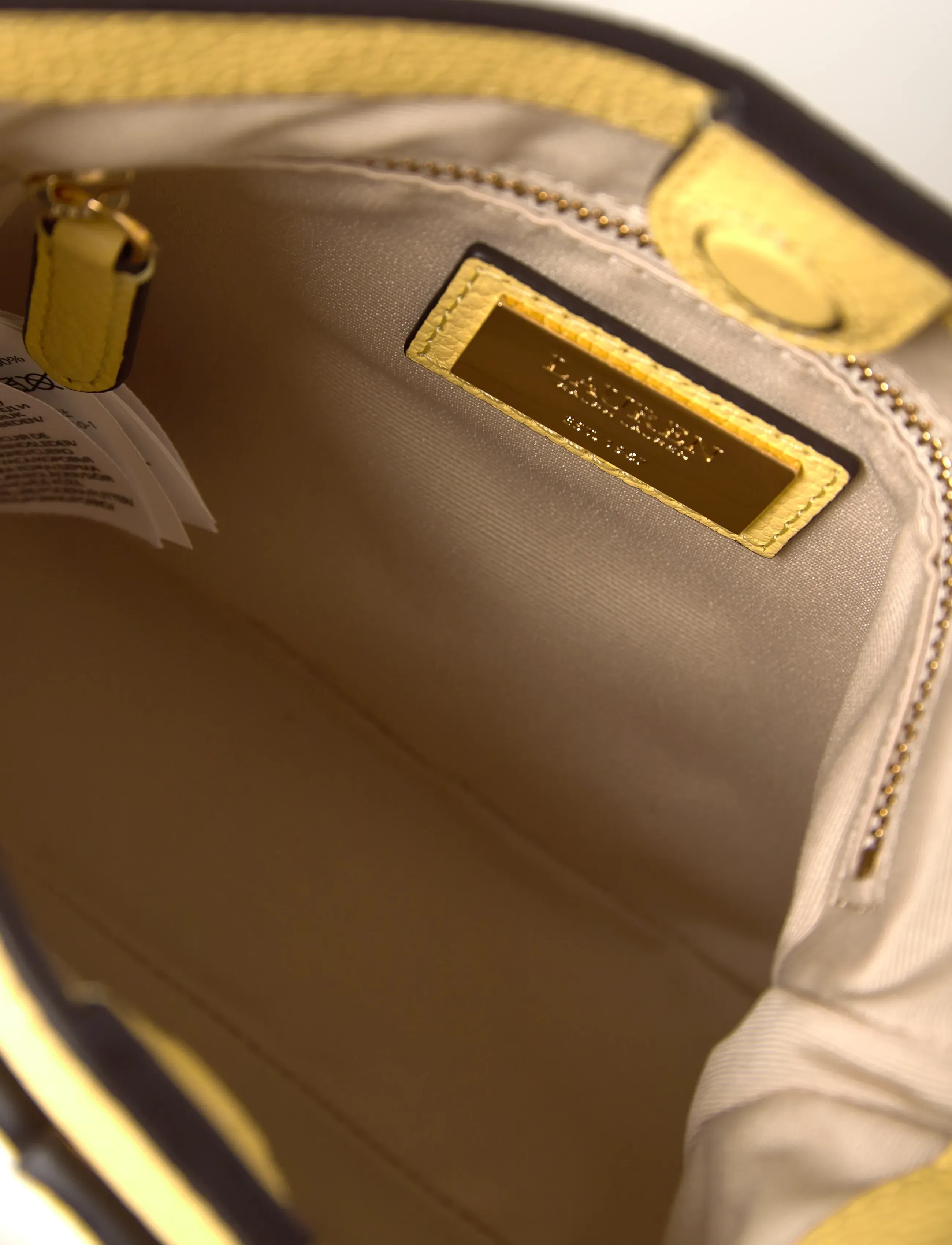 Lauren Ralph Lauren - PEBBLED LTHR/WEB-CMRYN SM CRS-CXB-S - crossbody bags - lemon sorbet - 5
