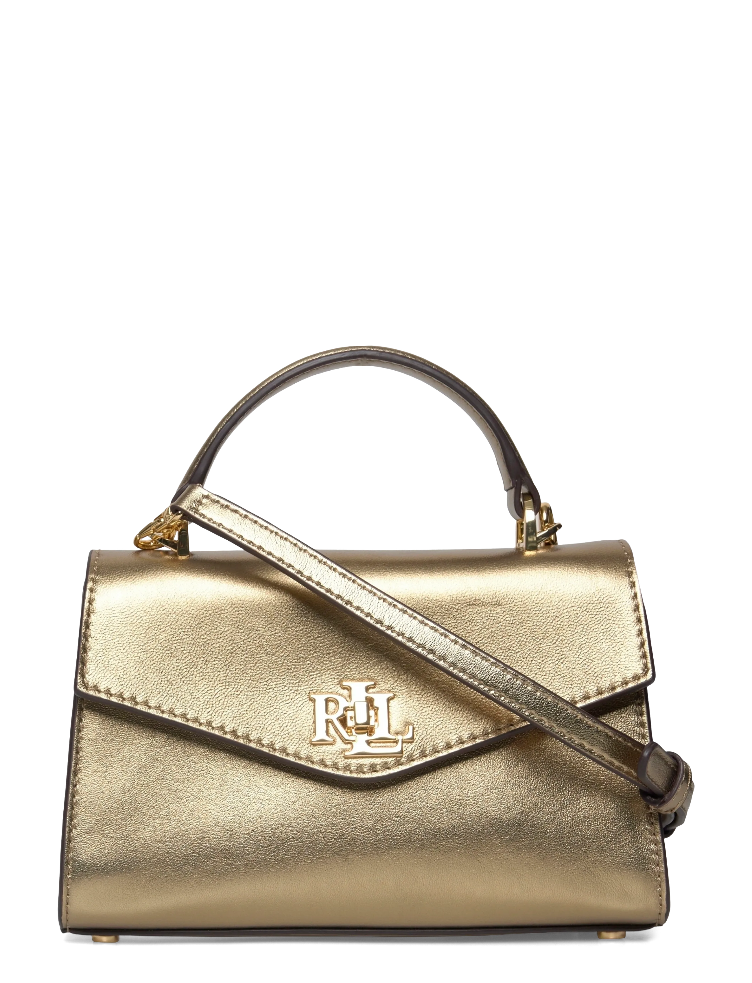 Lauren Ralph Lauren Metallic Leather Small Farrah Satchel - Tasker - ANTIQUE GOLD / gold
