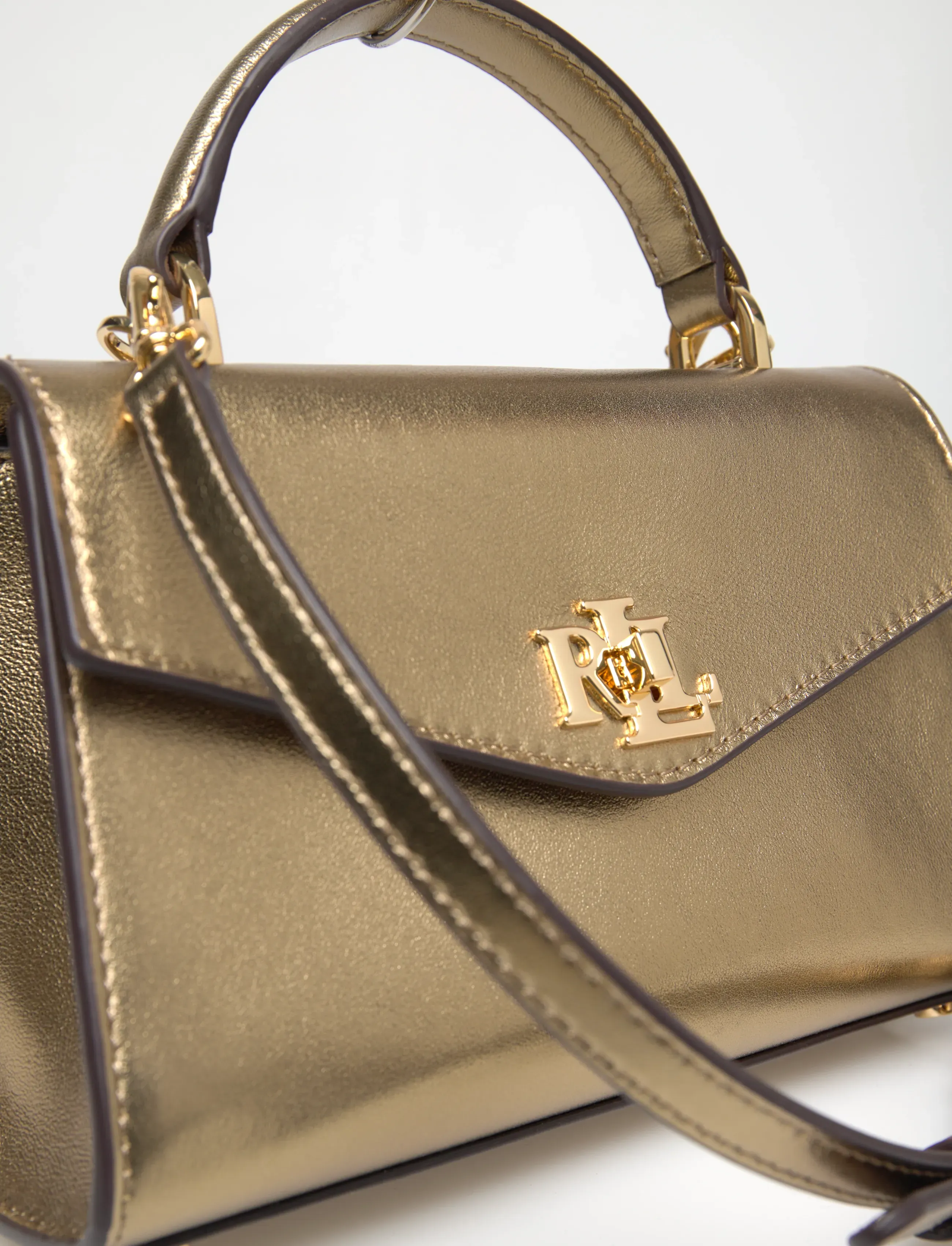 Lauren Ralph Lauren - Metallic Leather Small Farrah Satchel - antique gold - 4