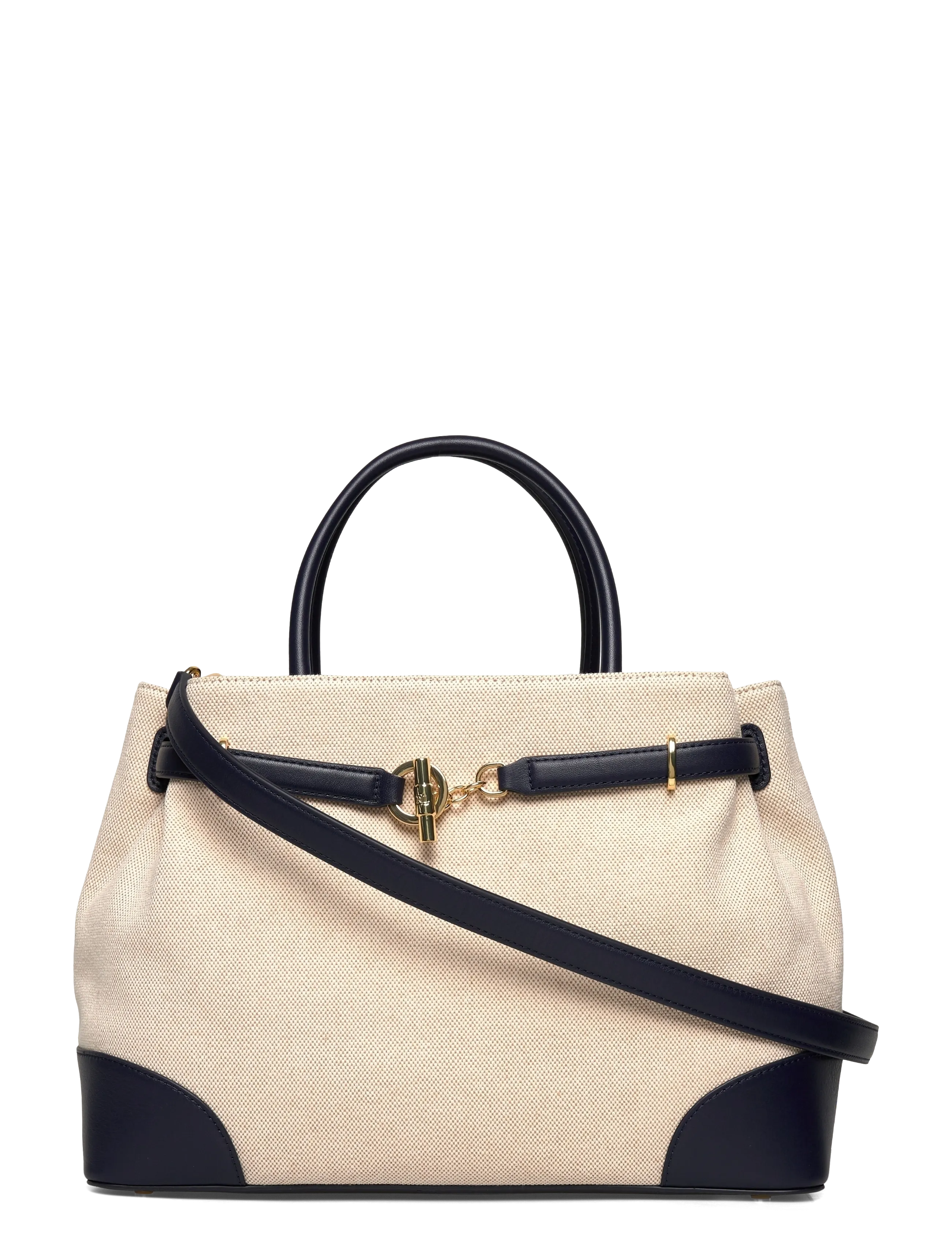 Lauren Ralph Lauren Cross-Dyed Canvas Large Blaike Satchel, Kvinder, Lærred Satchel Taske, Guld, Str: ONE SIZE