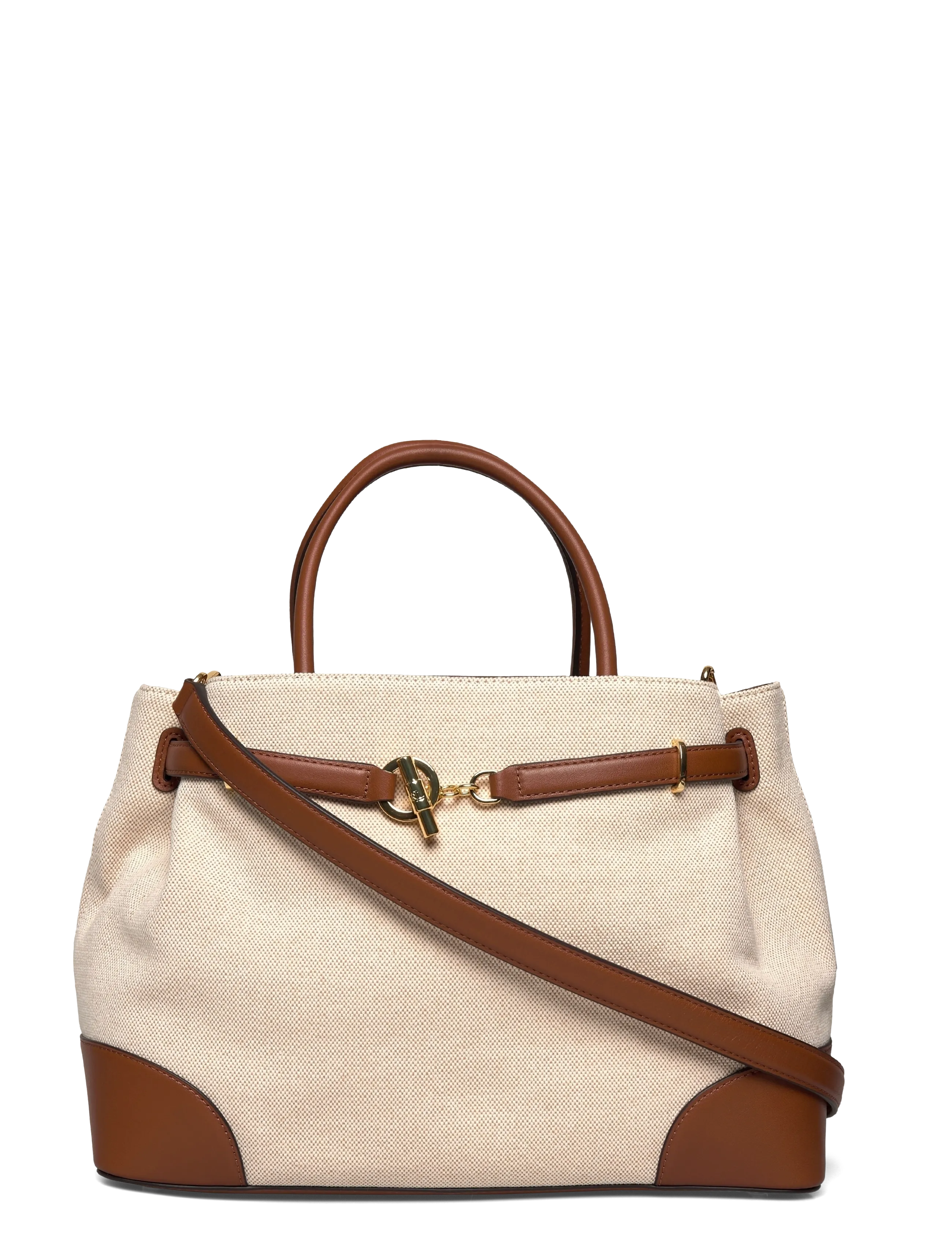 Lauren Ralph Lauren Cross-Dyed Canvas Large Blaike Satchel - Väskor - NTRL/BUFF CANVAS / brown