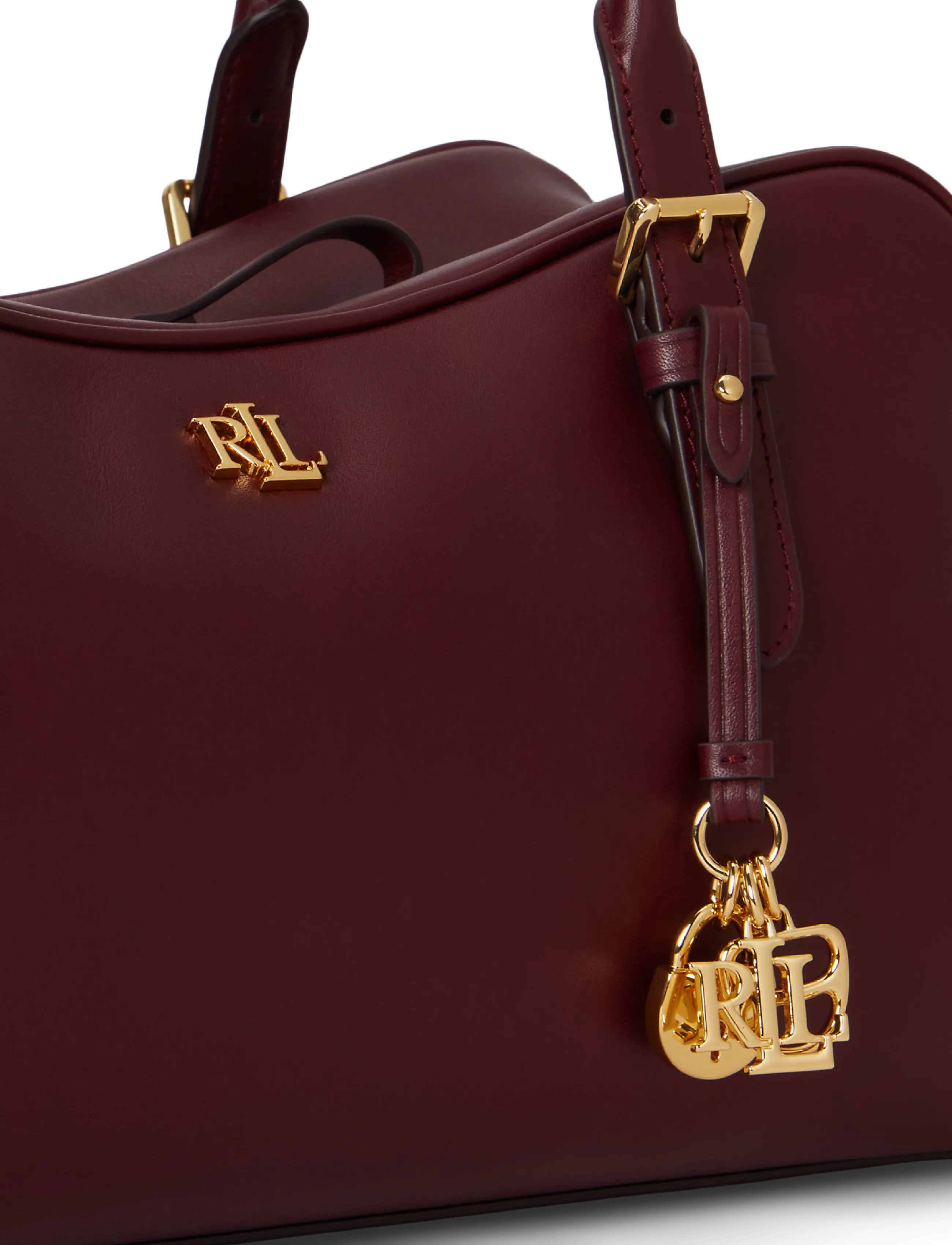 Lauren Ralph Lauren - Leather Large Marcy Zip Satchel - everyday style - dark garnet - 5
