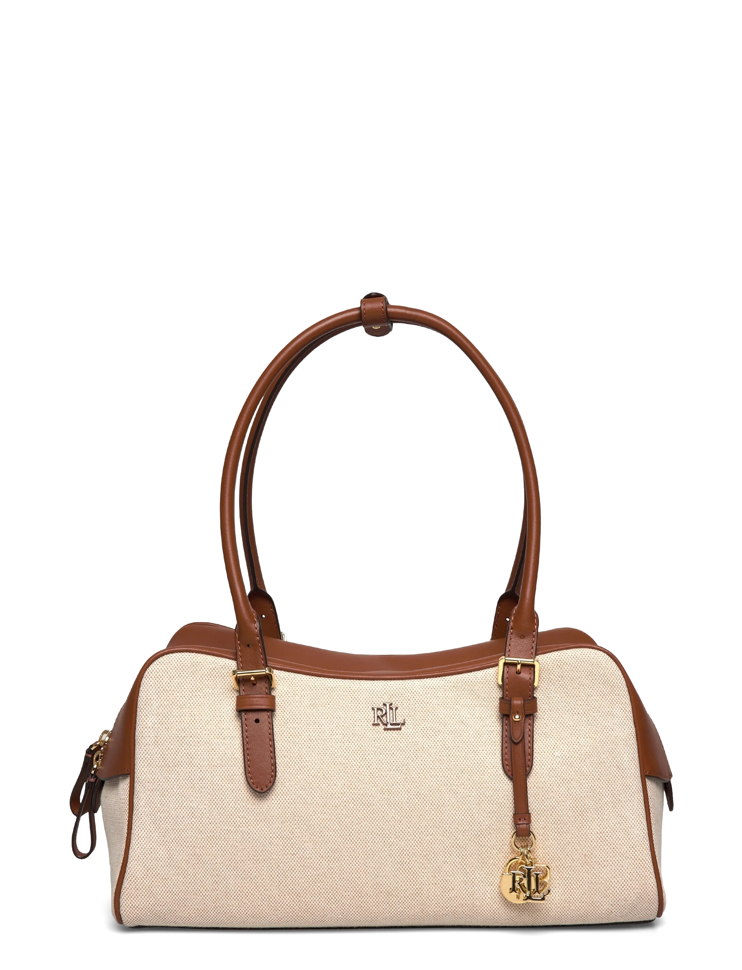 Lauren Ralph Lauren Canvas & Leather Large Marcy Zip Satchel, Kvinder, Satchel Med Lynlås, Cream, Str: ONE SIZE