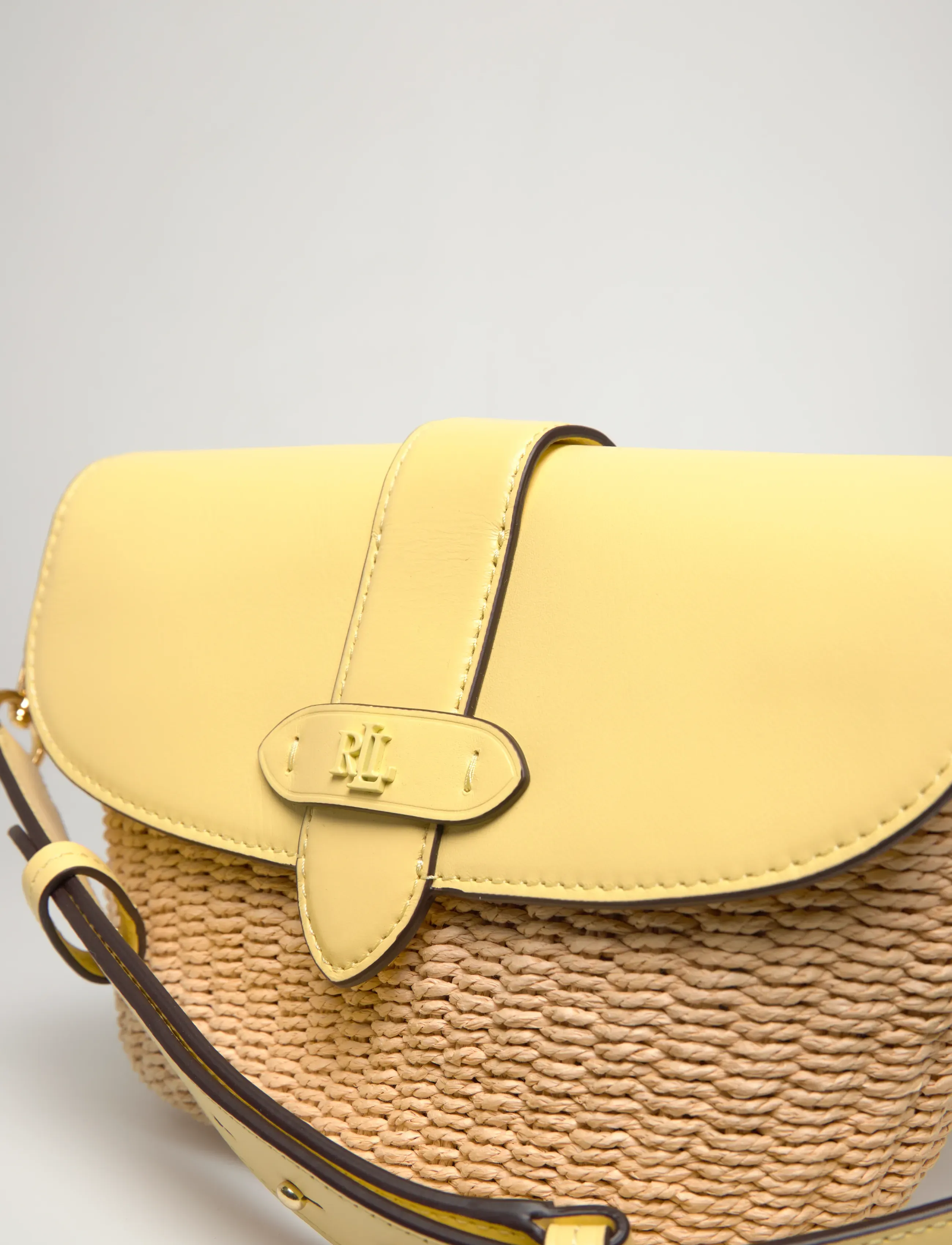 Lauren Ralph Lauren - Straw-Leather Small Lynden Shoulder Bag - hverdags stil - natural/lemon sor - 4