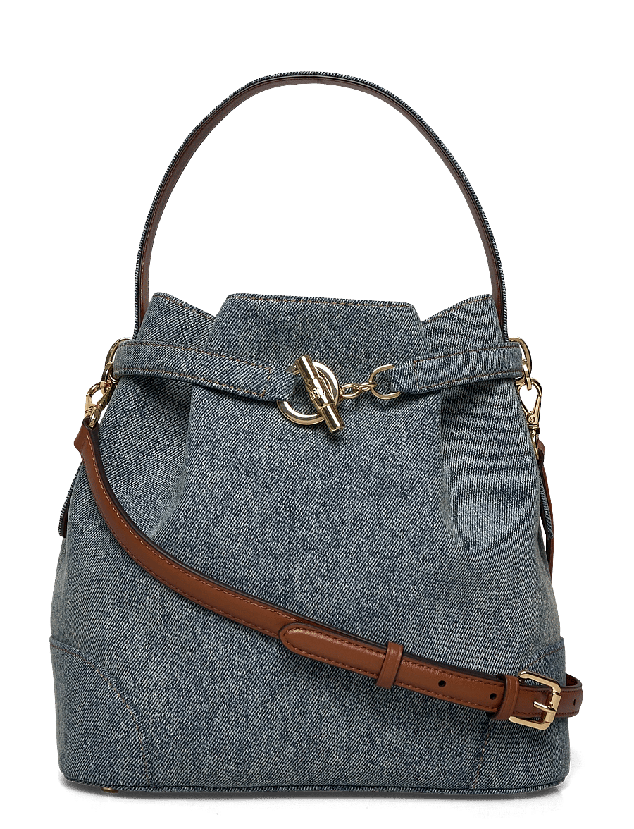 Lauren Ralph Lauren - Washed Denim Medium Blaike Bucket Bag - umhängetaschen - blue/lauren tan - 0