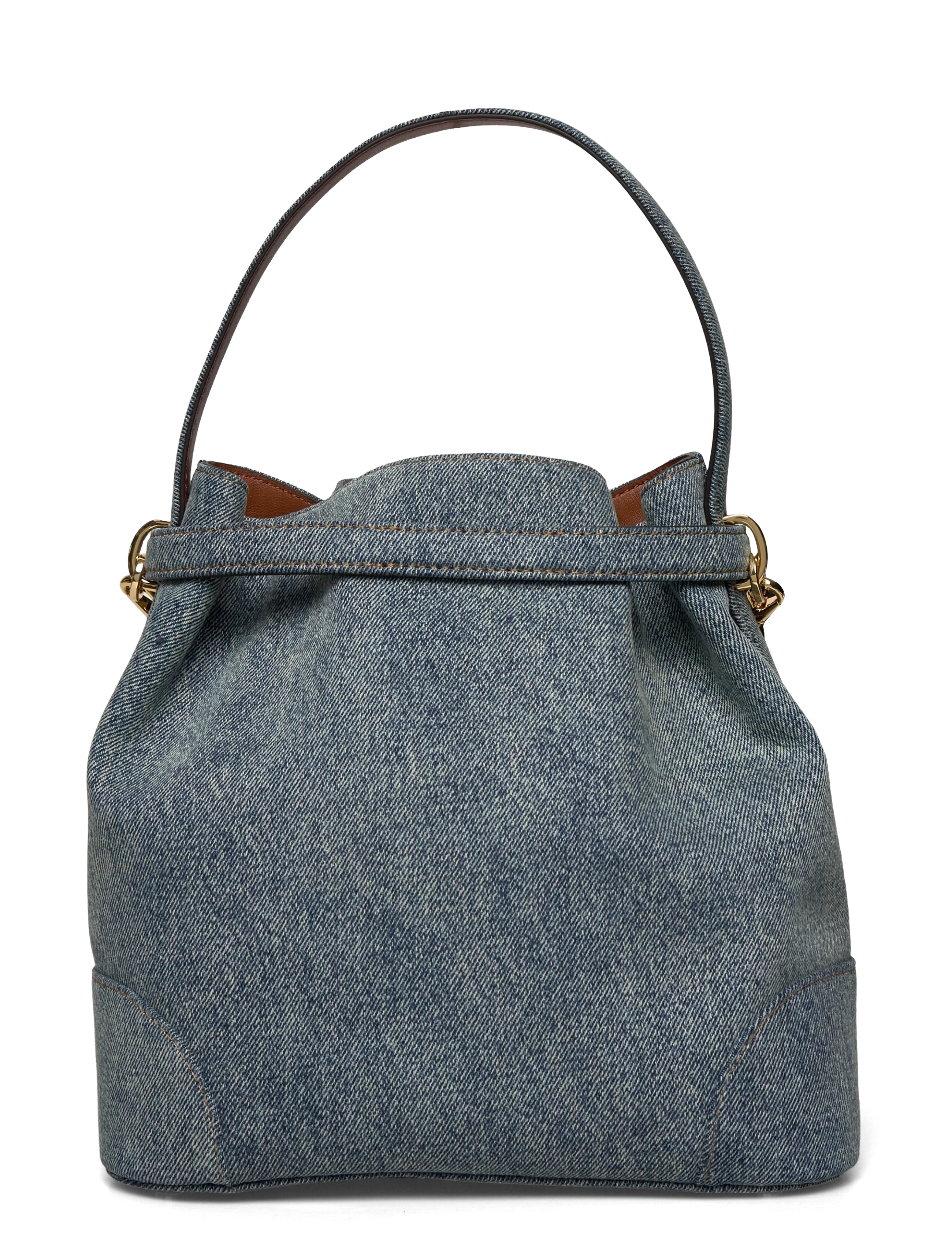 Lauren Ralph Lauren - Washed Denim Medium Blaike Bucket Bag - crossbody bags - blue/lauren tan - 1