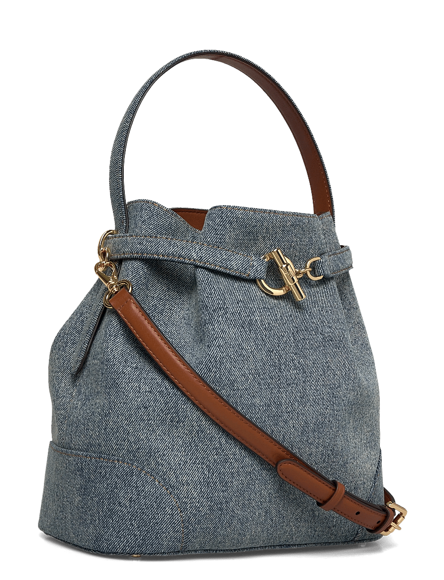 Lauren Ralph Lauren - Washed Denim Medium Blaike Bucket Bag - umhängetaschen - blue/lauren tan - 2