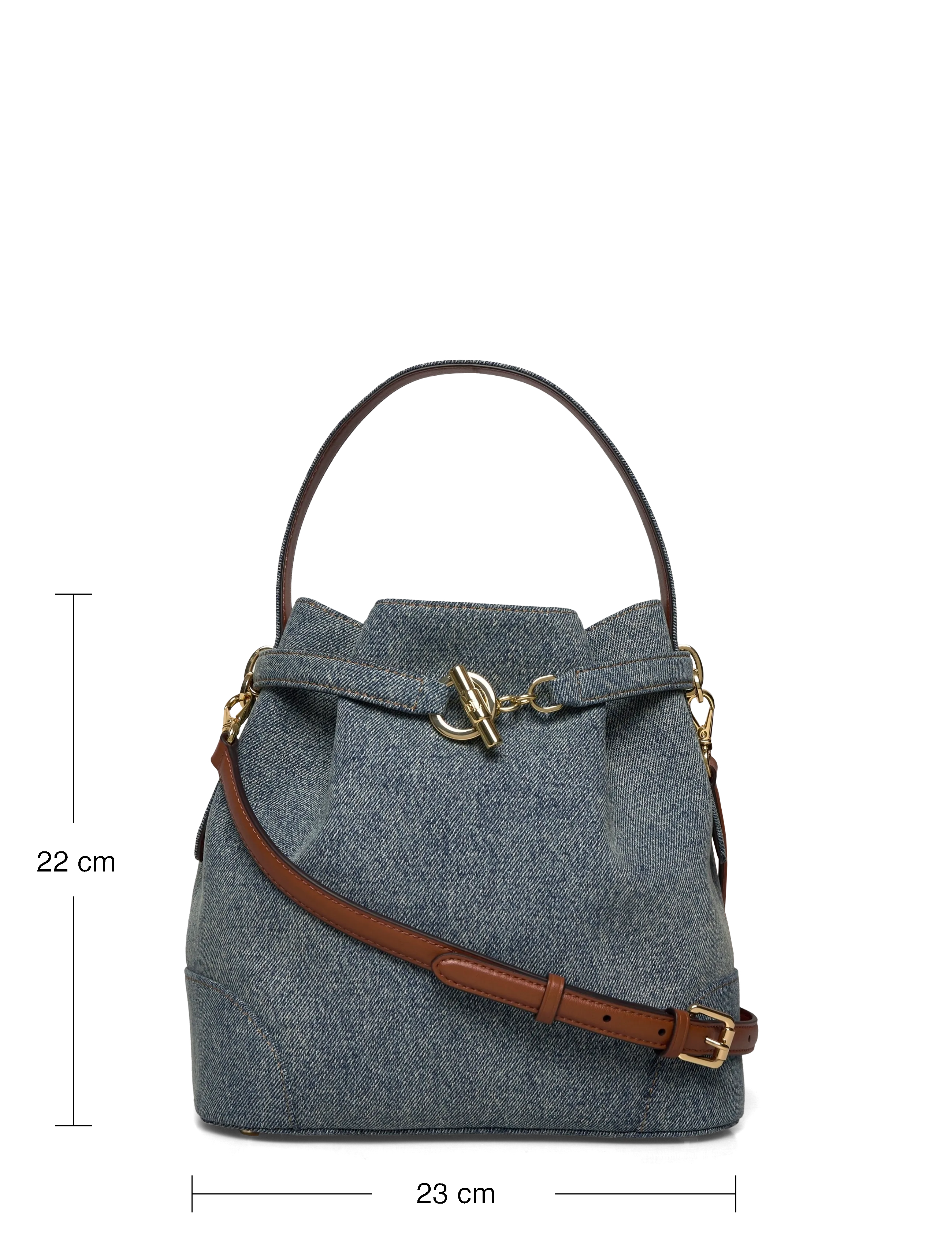 Lauren Ralph Lauren - Washed Denim Medium Blaike Bucket Bag - crossbody bags - blue/lauren tan - 3