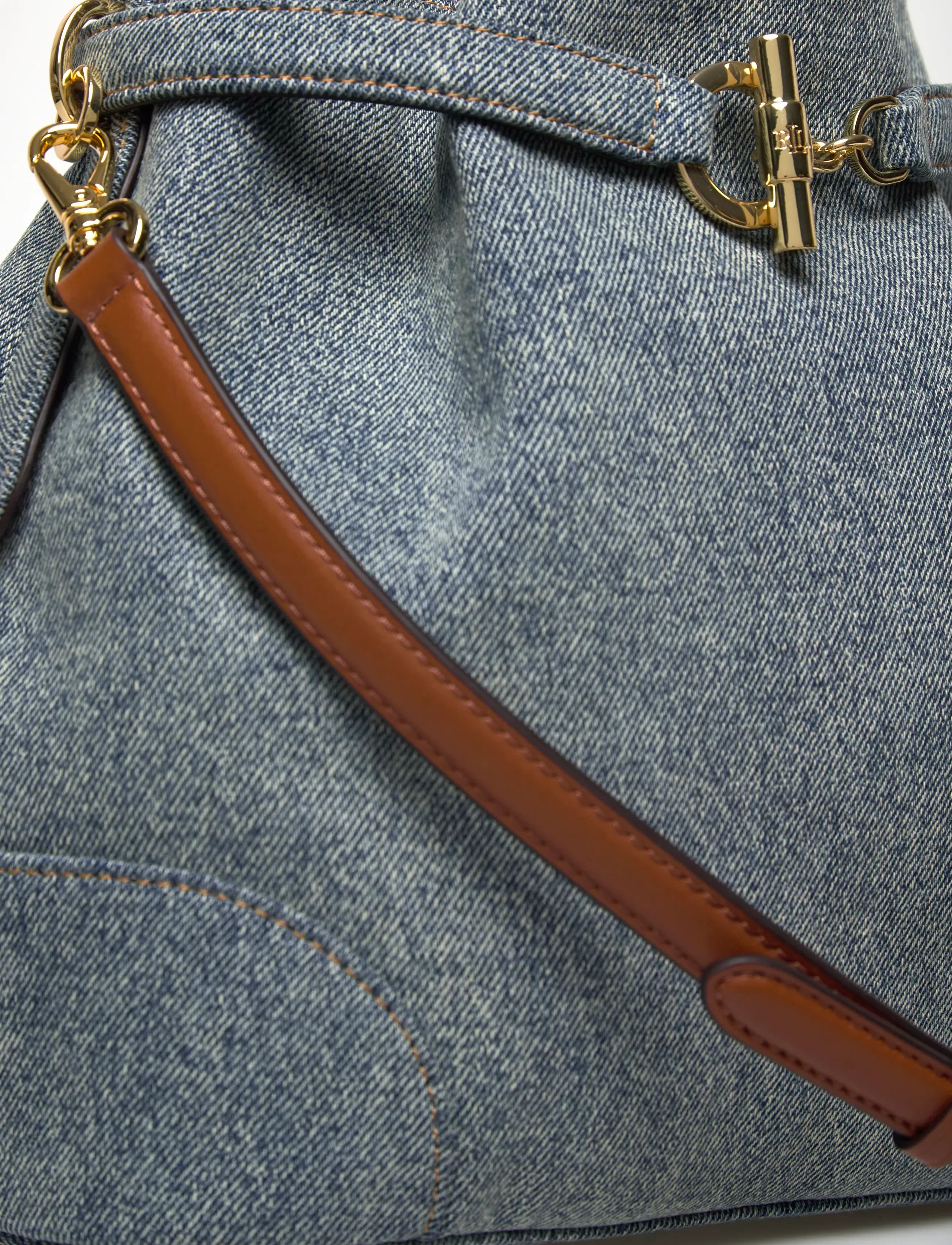 Lauren Ralph Lauren - Washed Denim Medium Blaike Bucket Bag - crossbody bags - blue/lauren tan - 4