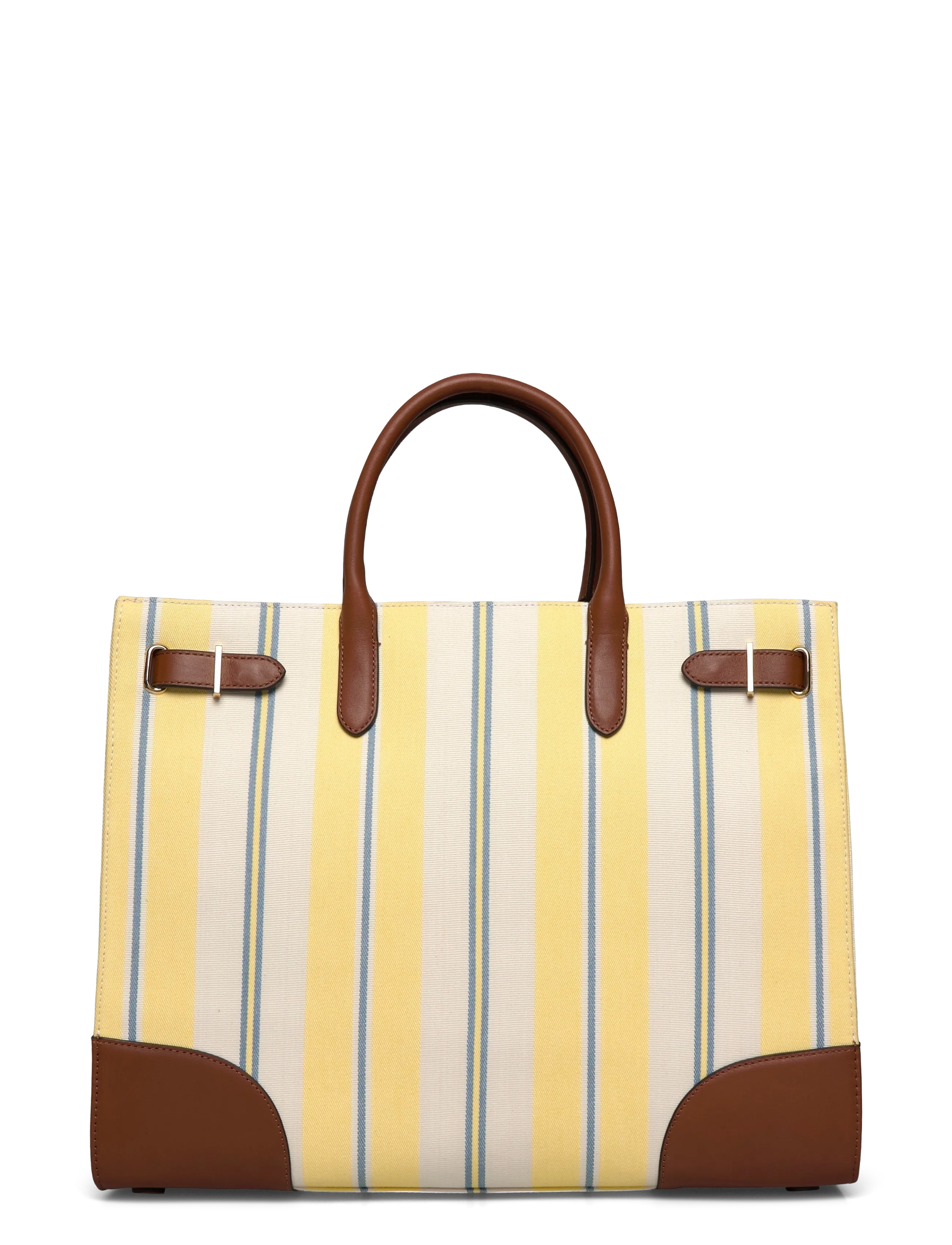 Lauren Ralph Lauren Striped Canvas Large Devyn Tote Bag -  - AWNG STRPE LMN SR / yellow
