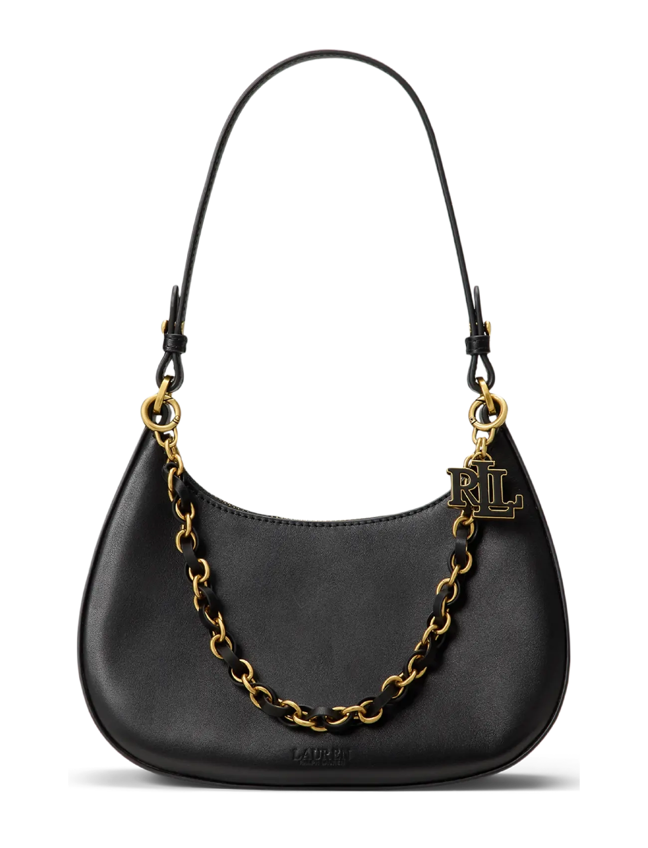 Lauren Ralph Lauren Leather Medium Marcy Zip Shoulder Bag - Taschen - BLACK / black