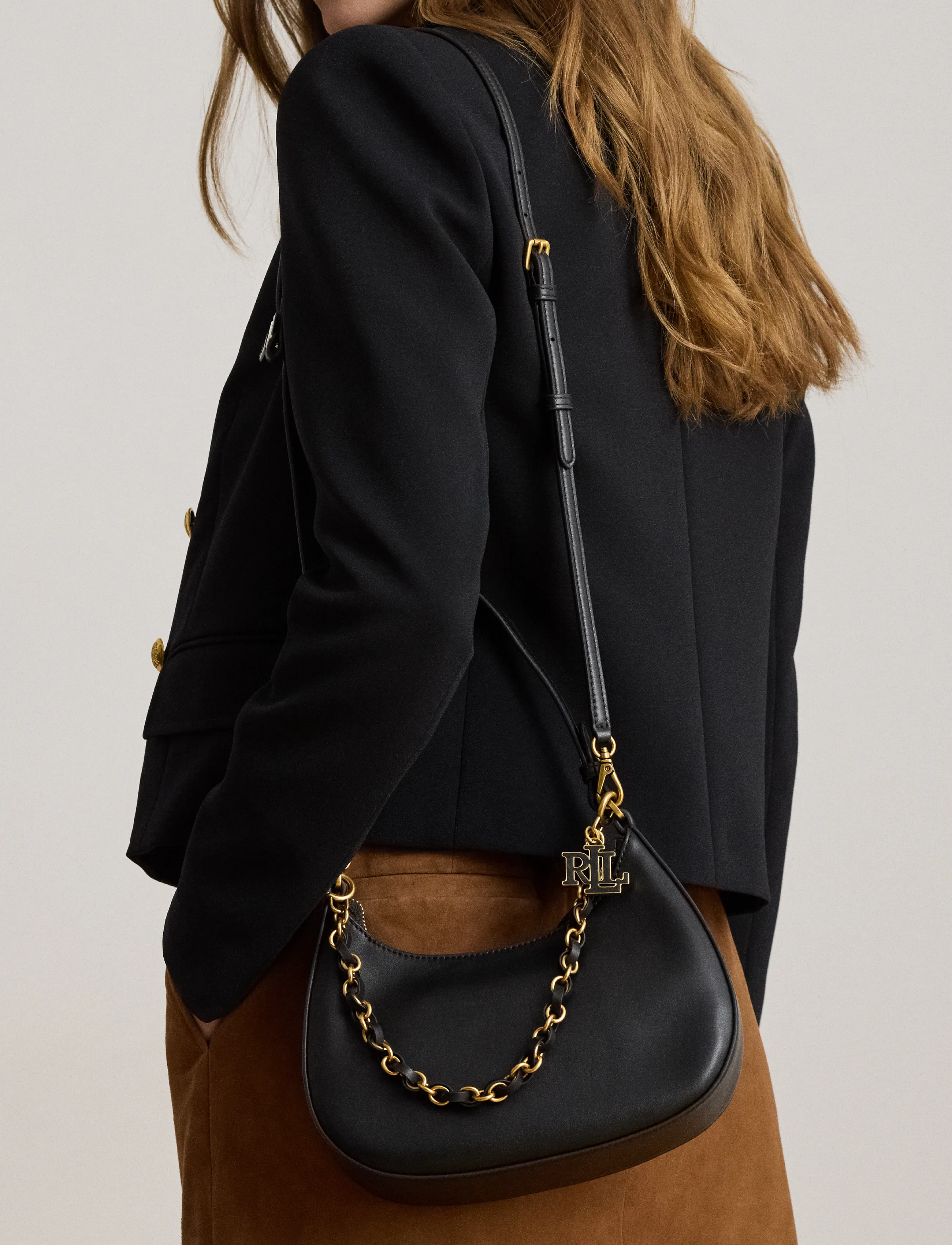 Lauren Ralph Lauren - Leather Medium Marcy Zip Shoulder Bag - alltags-style - black - 3