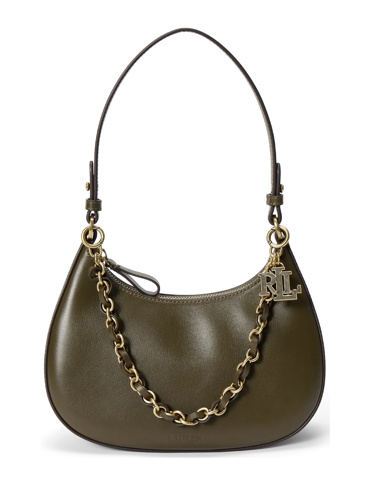 Lauren Ralph Lauren Leather Medium Marcy Zip Shoulder Bag - Õlakotid - BOTANIC GREEN / khaki/green
