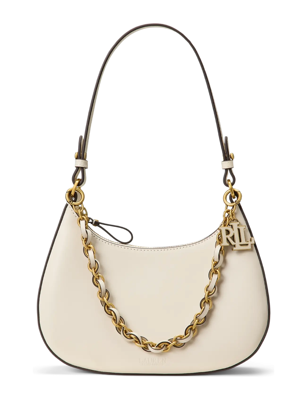 Lauren Ralph Lauren Leather Medium Marcy Zip Shoulder Bag - Schultertaschen - SOFT WHITE / cream