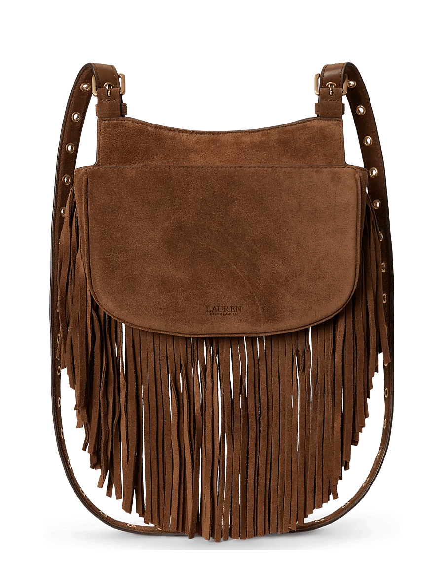 Lauren Ralph Lauren - Fringe-Trim Medium Marcy Crossbody Bag - crossbody bags - light tobacco/lig - 1