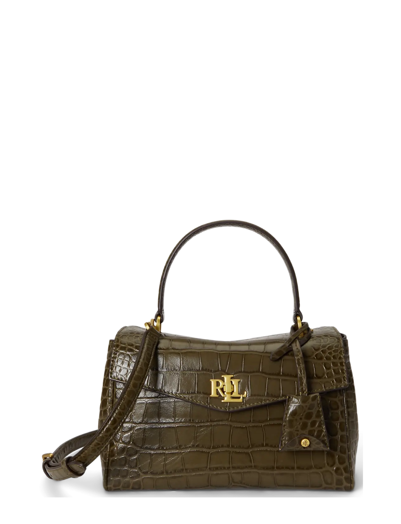 Lauren Ralph Croc-Embossed Small Farrah Soft Satchel, One Size, Bags, Khakigrün - Top Handle Frauen