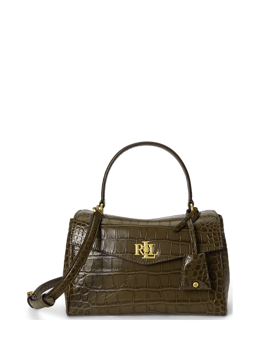 Lauren Ralph Lauren - Croc-Embossed Small Farrah Soft Satchel - umhängetaschen - botanic green - 0