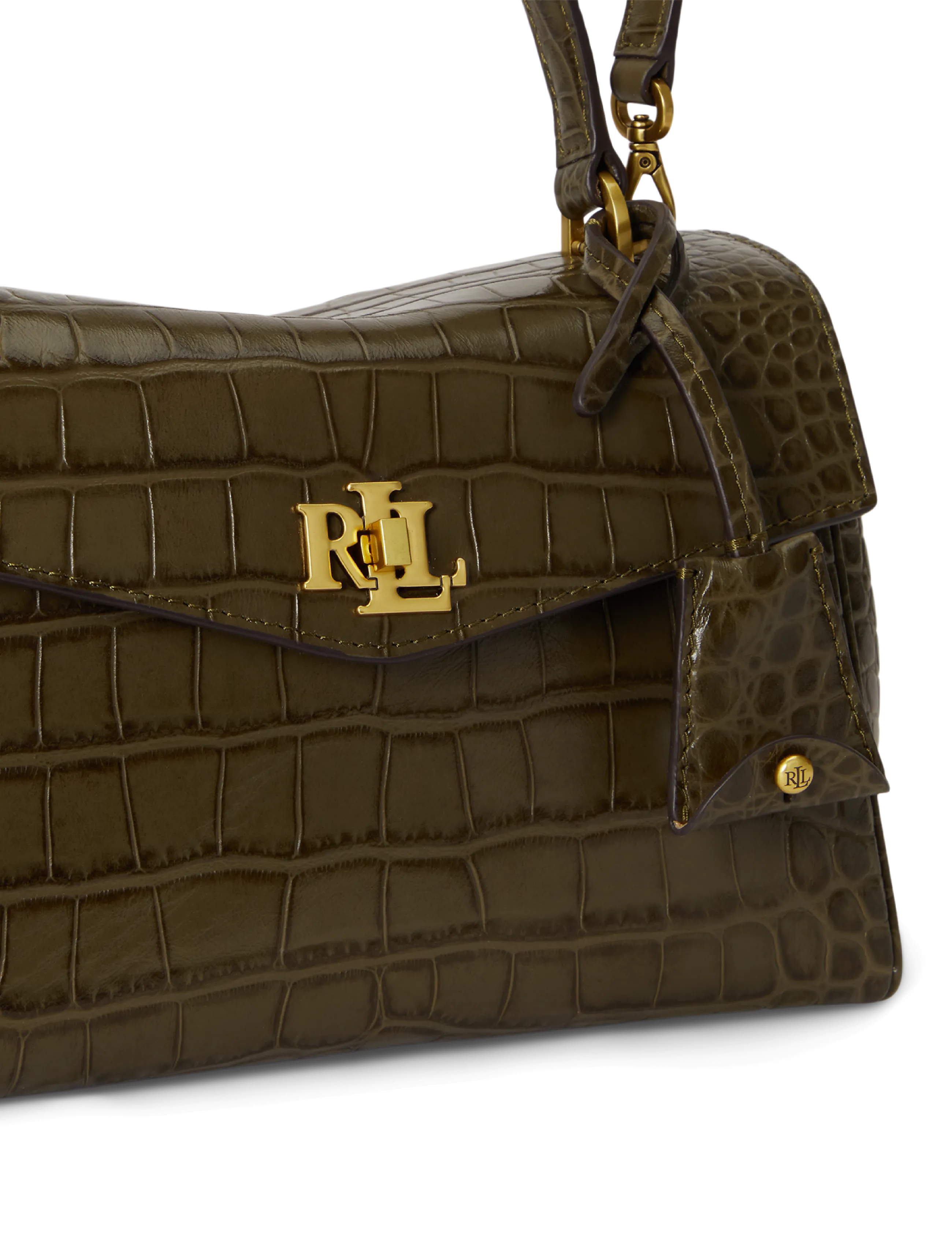Lauren Ralph Lauren - Croc-Embossed Small Farrah Soft Satchel - umhängetaschen - botanic green - 4