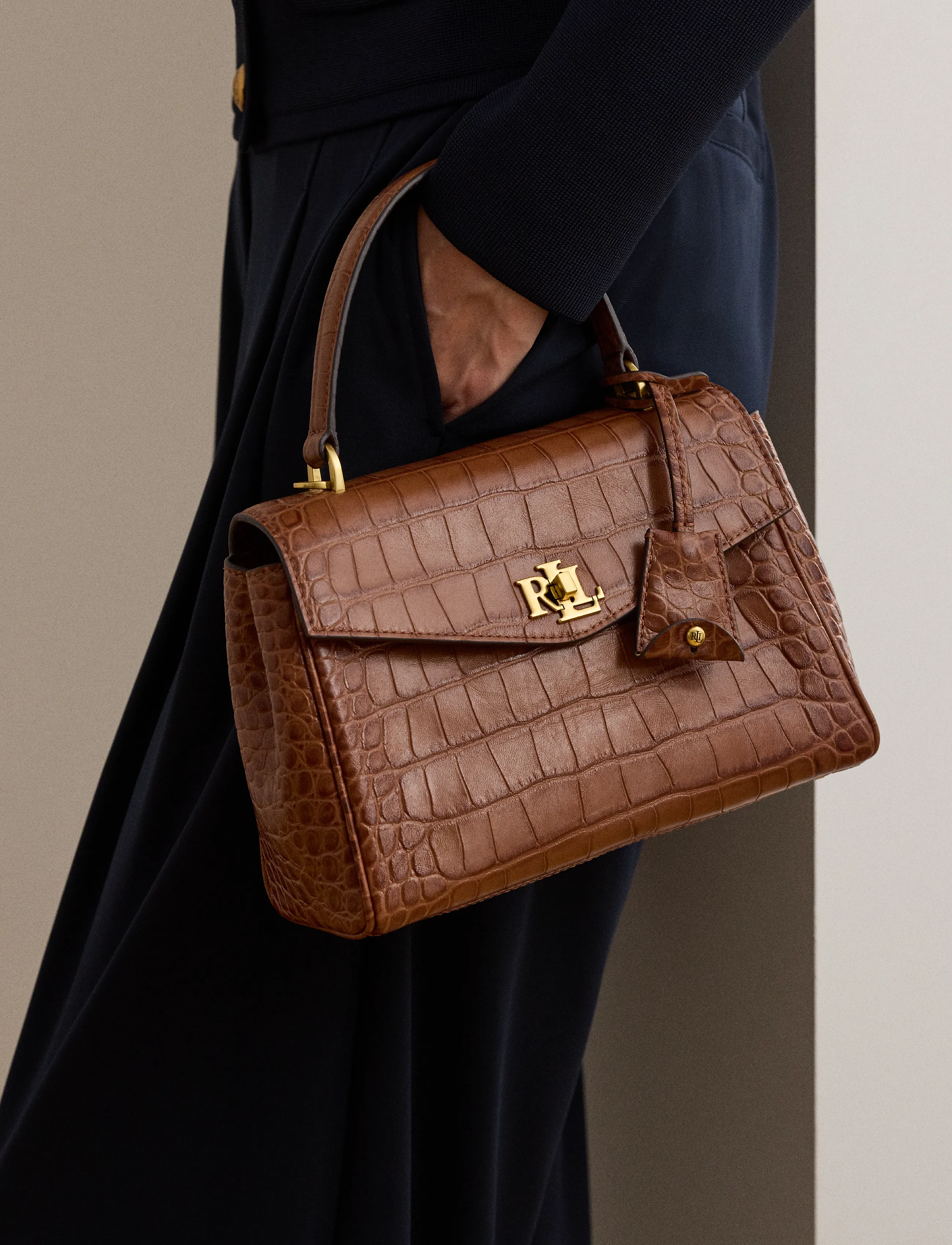 Lauren Ralph Lauren - Croc-Embossed Small Farrah Soft Satchel - hverdags stil - lauren tan - 4