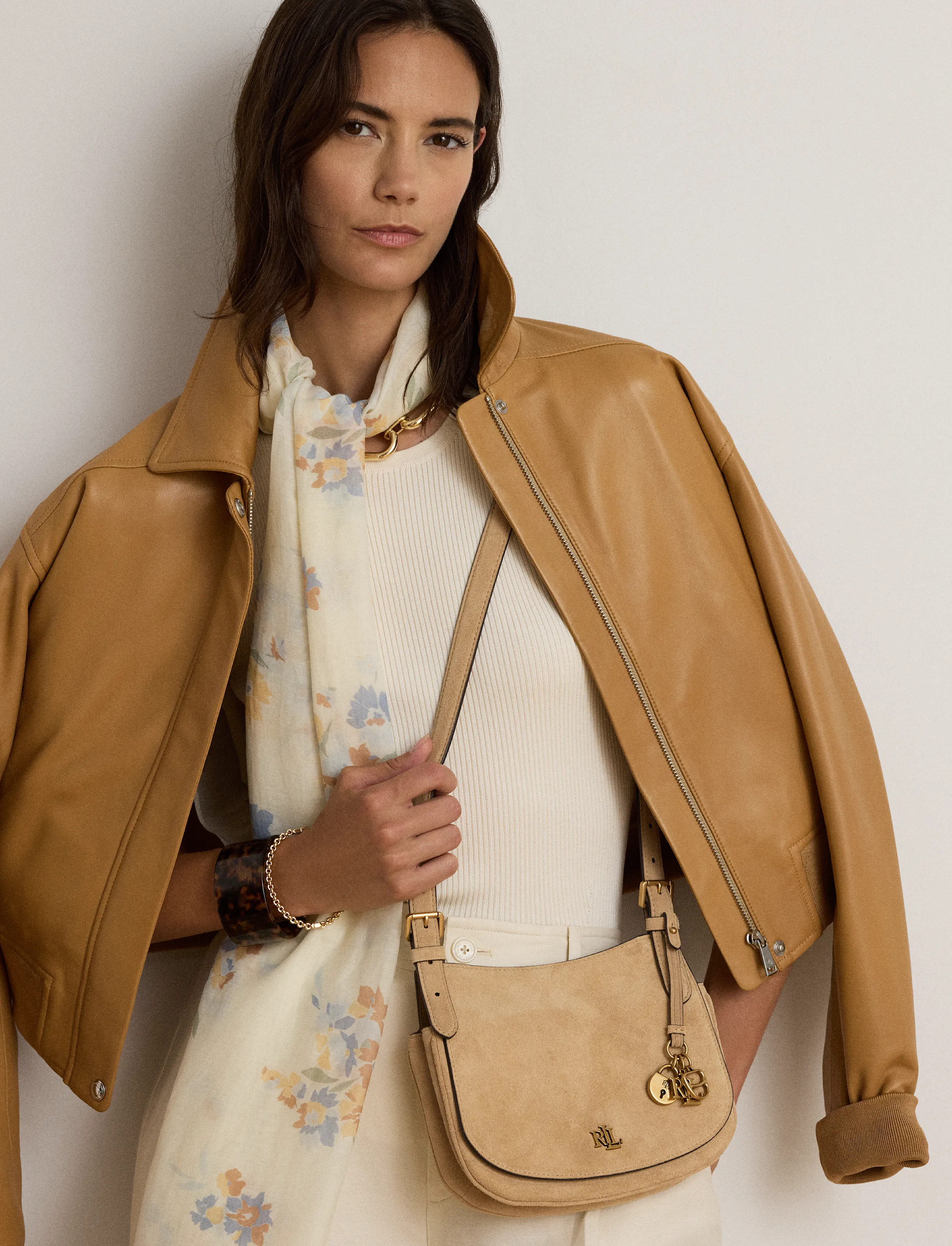 Lauren Ralph Lauren Suede Medium Marcy Crossbody Bag, Kvinder, Crossbody Taske, Beige, Str: ONE SIZE