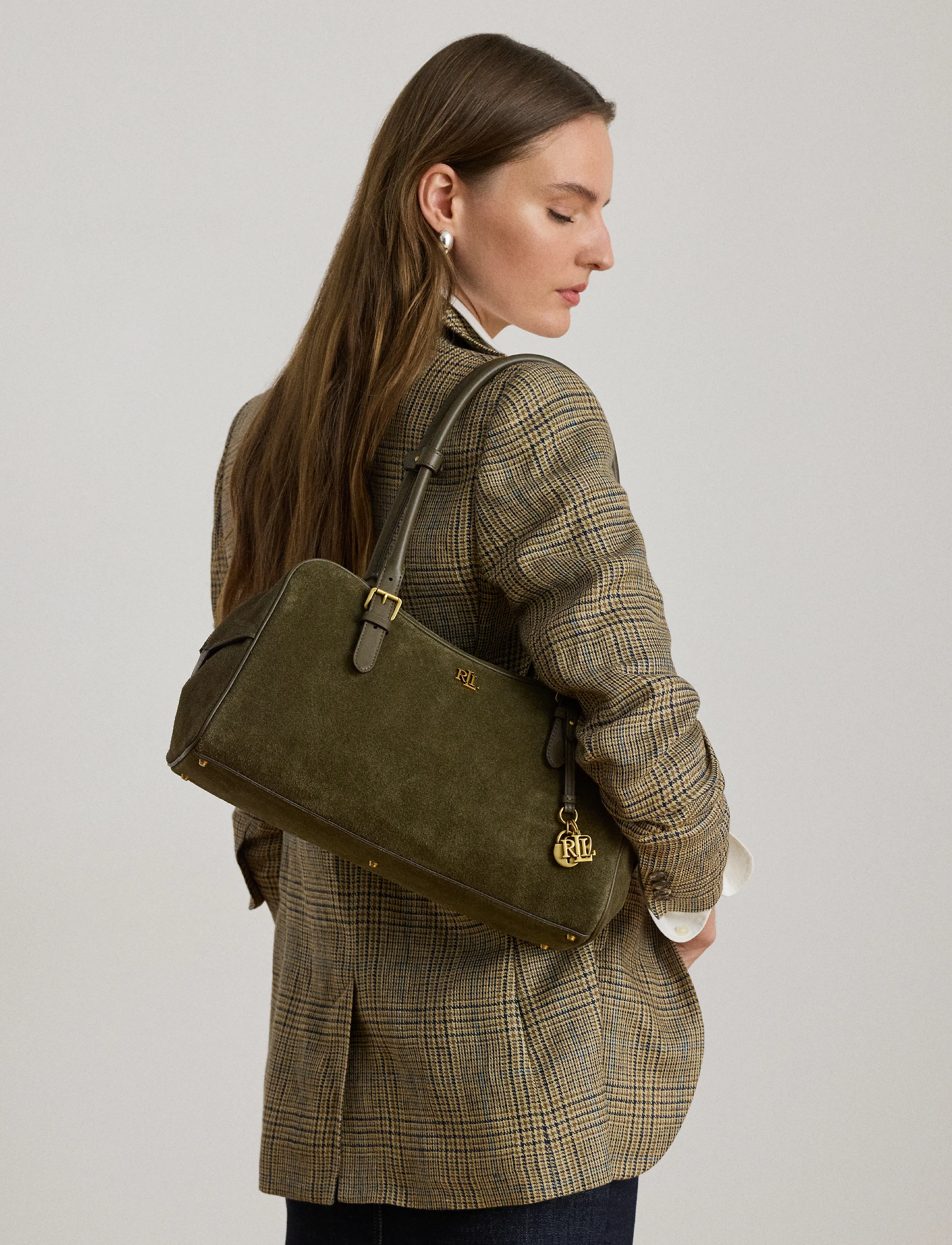 Lauren Ralph Lauren - Suede Large Marcy Zip Satchel - skuldertasker - botanic green/bot - 4