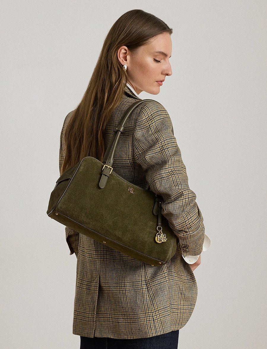 Lauren Ralph Lauren - Suede Large Marcy Zip Satchel - skuldertasker - botanic green/bot - 4