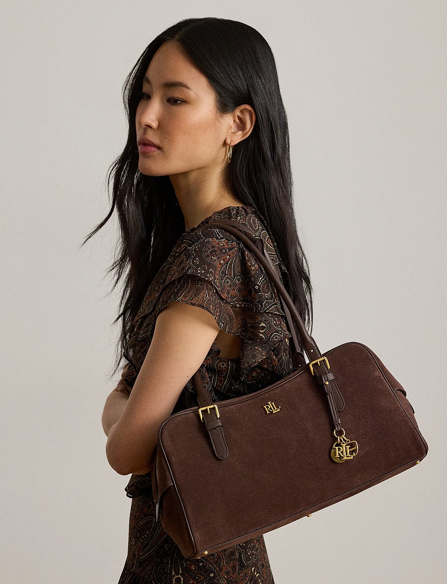 Lauren Ralph Lauren - Suede Large Marcy Zip Satchel - skuldertasker - chestnut brown/ch - 4